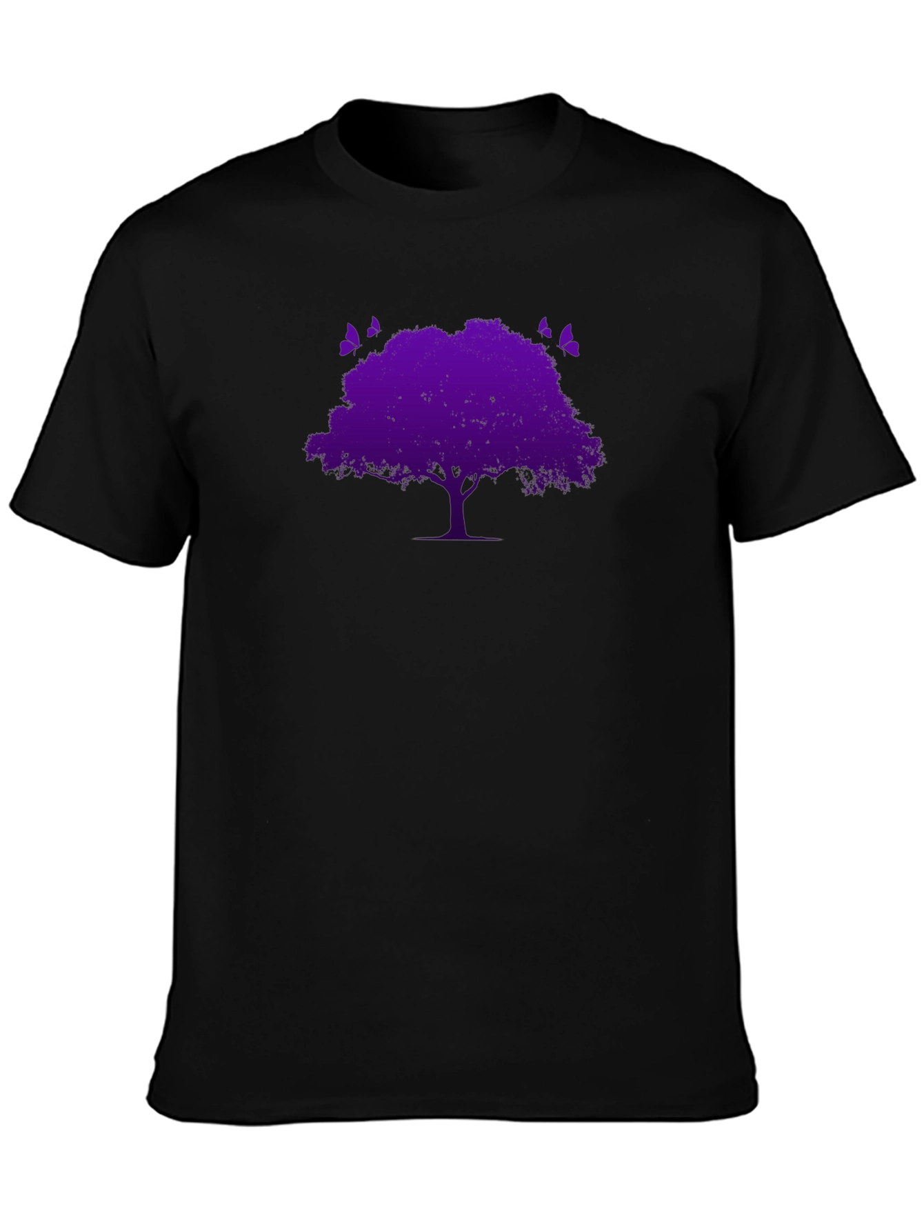 Black T-Shirt with Purple Tree & Butterflies Graphic
