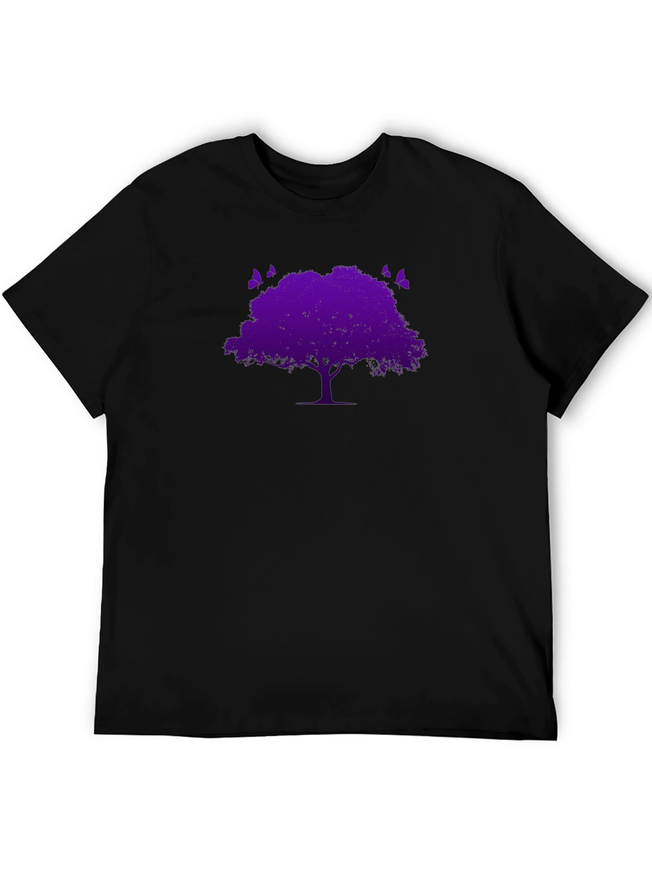 Black T-Shirt with Purple Tree & Butterflies Graphic