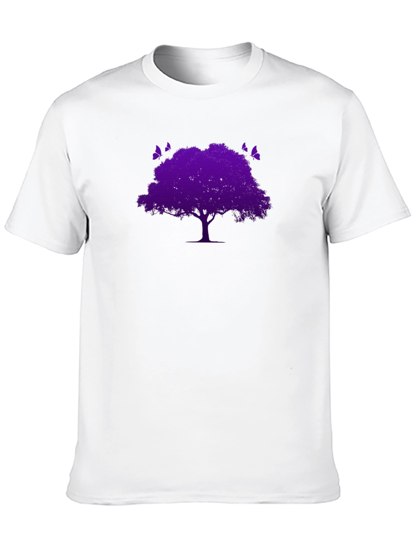 Black T-Shirt with Purple Tree & Butterflies Graphic