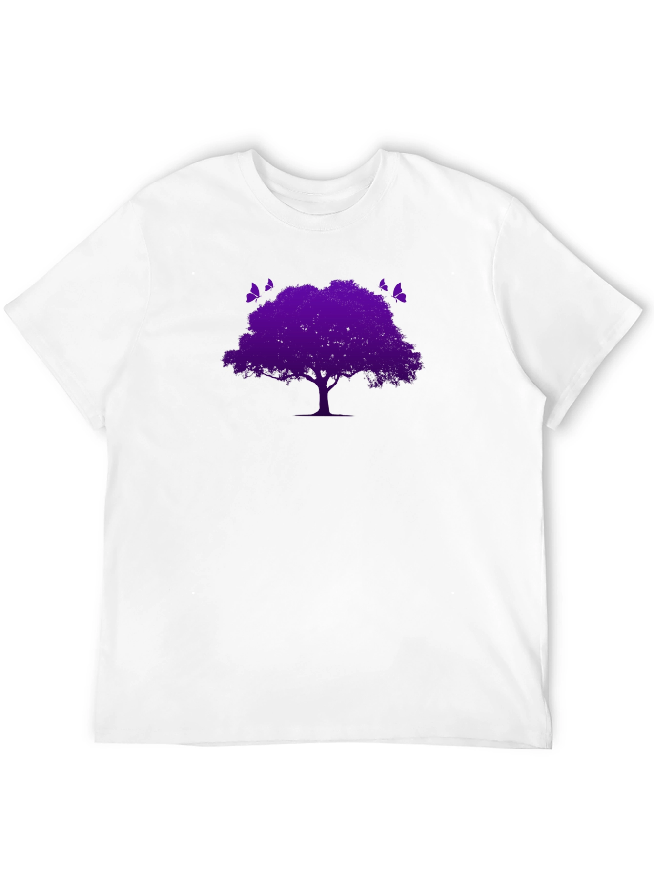 Black T-Shirt with Purple Tree & Butterflies Graphic