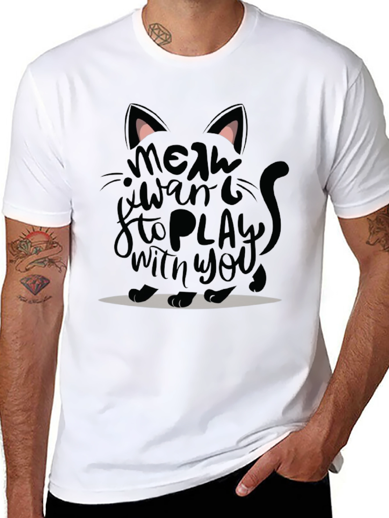 Meow Want to Play Cat Graphic T-Shirt