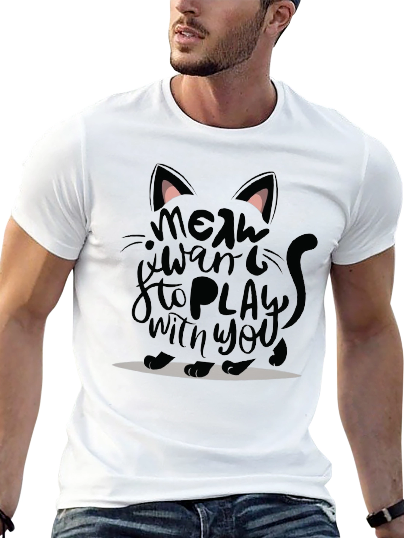 Meow Want to Play Cat Graphic T-Shirt