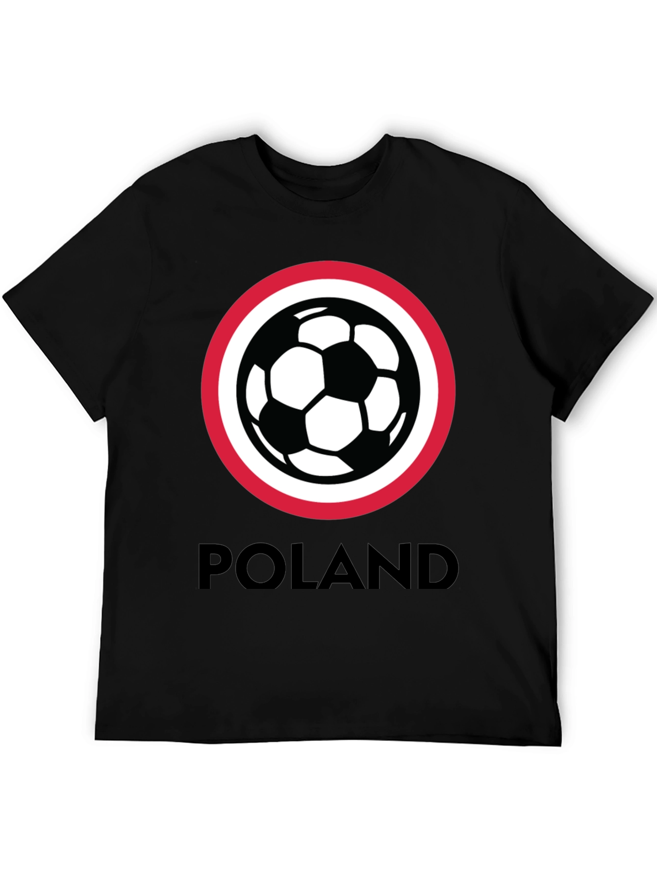 Poland Soccer T-Shirt - Black Crew Neck Graphic Tee
