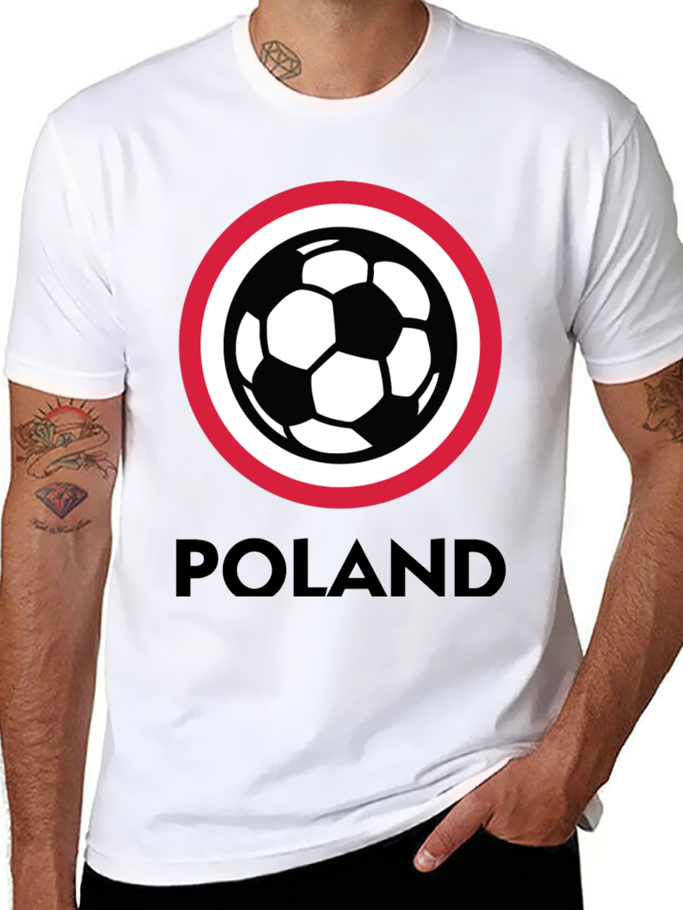 Poland Soccer T-Shirt - Black Crew Neck Graphic Tee