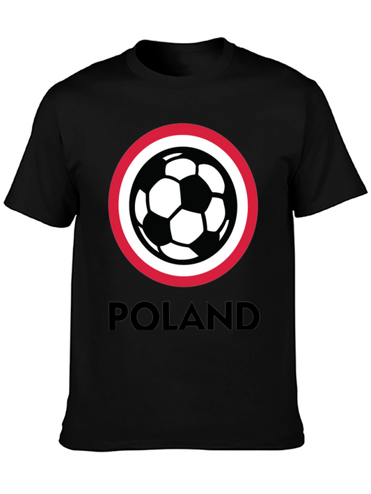 Poland Soccer T-Shirt - Black Crew Neck Graphic Tee