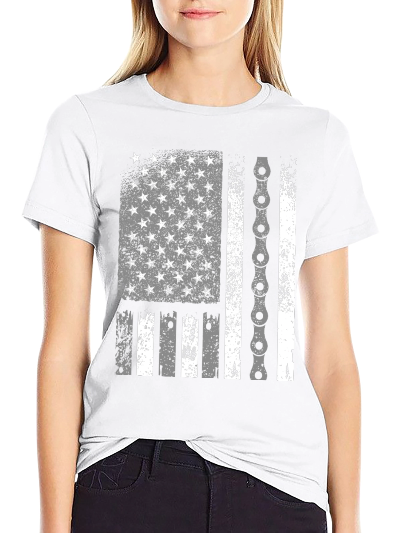 American Flag Bike Chain Graphic T-Shirt