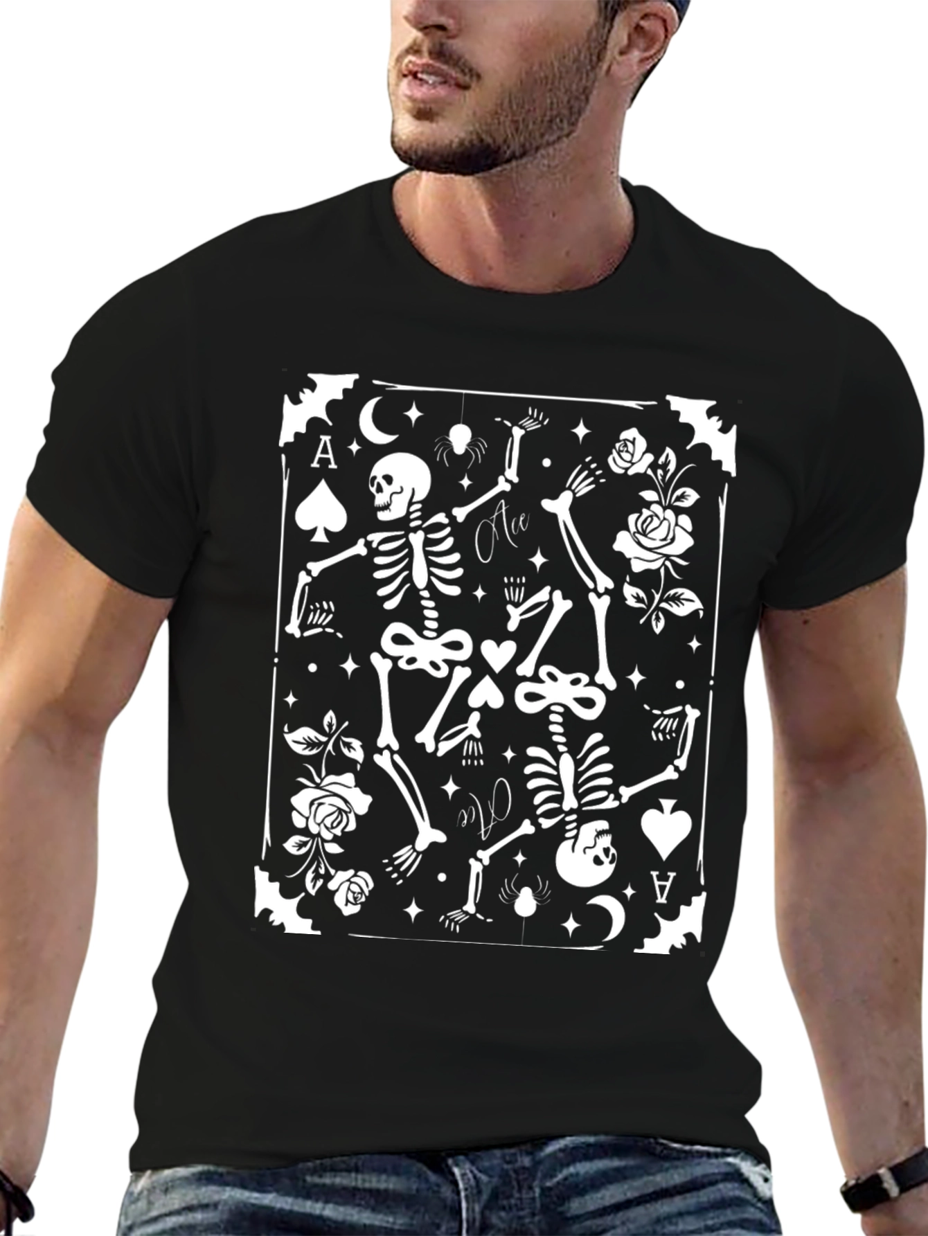 Ace of Spades Skeleton Card Graphic Tee - Black