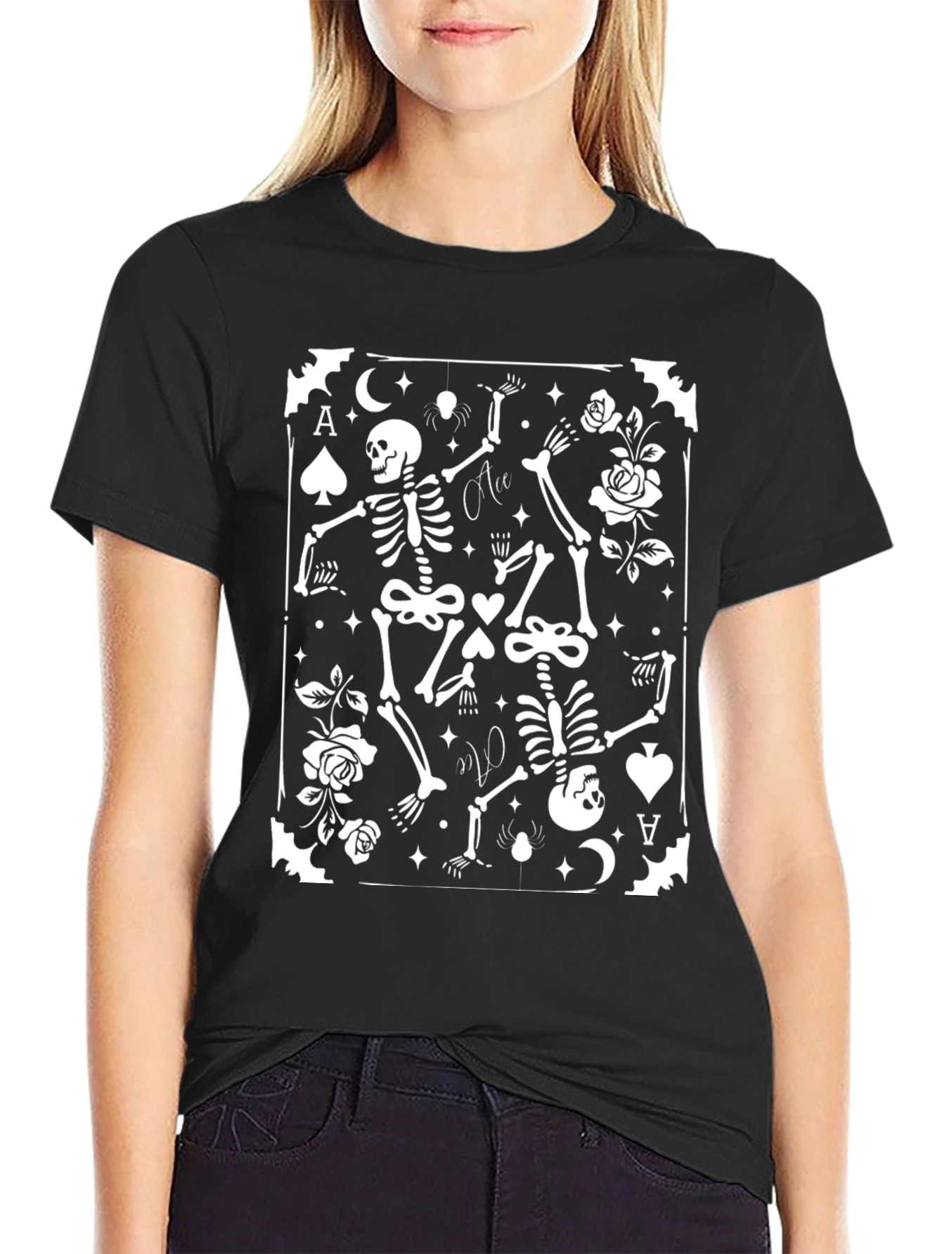Ace of Spades Skeleton Card Graphic Tee - Black