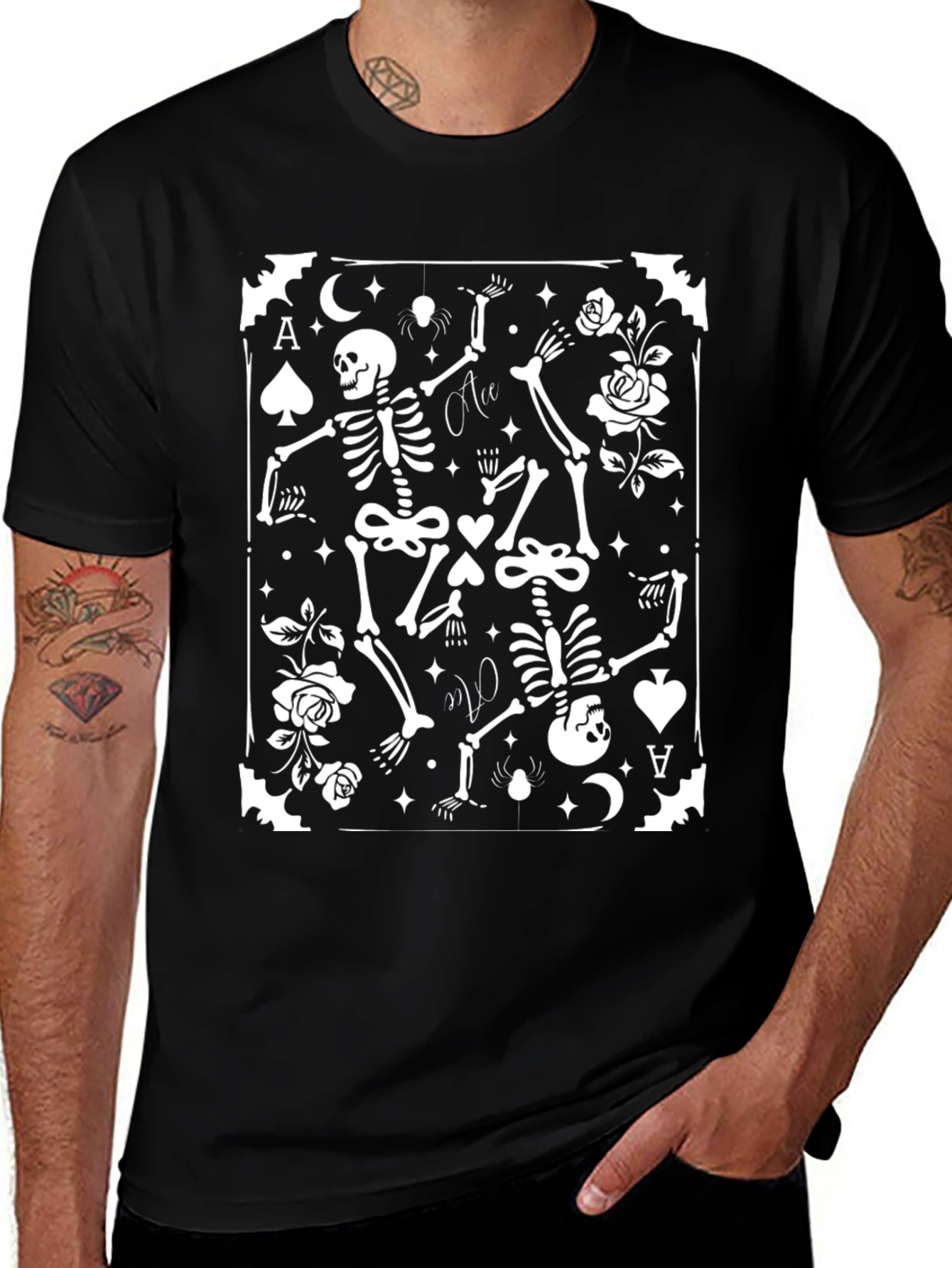 Ace of Spades Skeleton Card Graphic Tee - Black