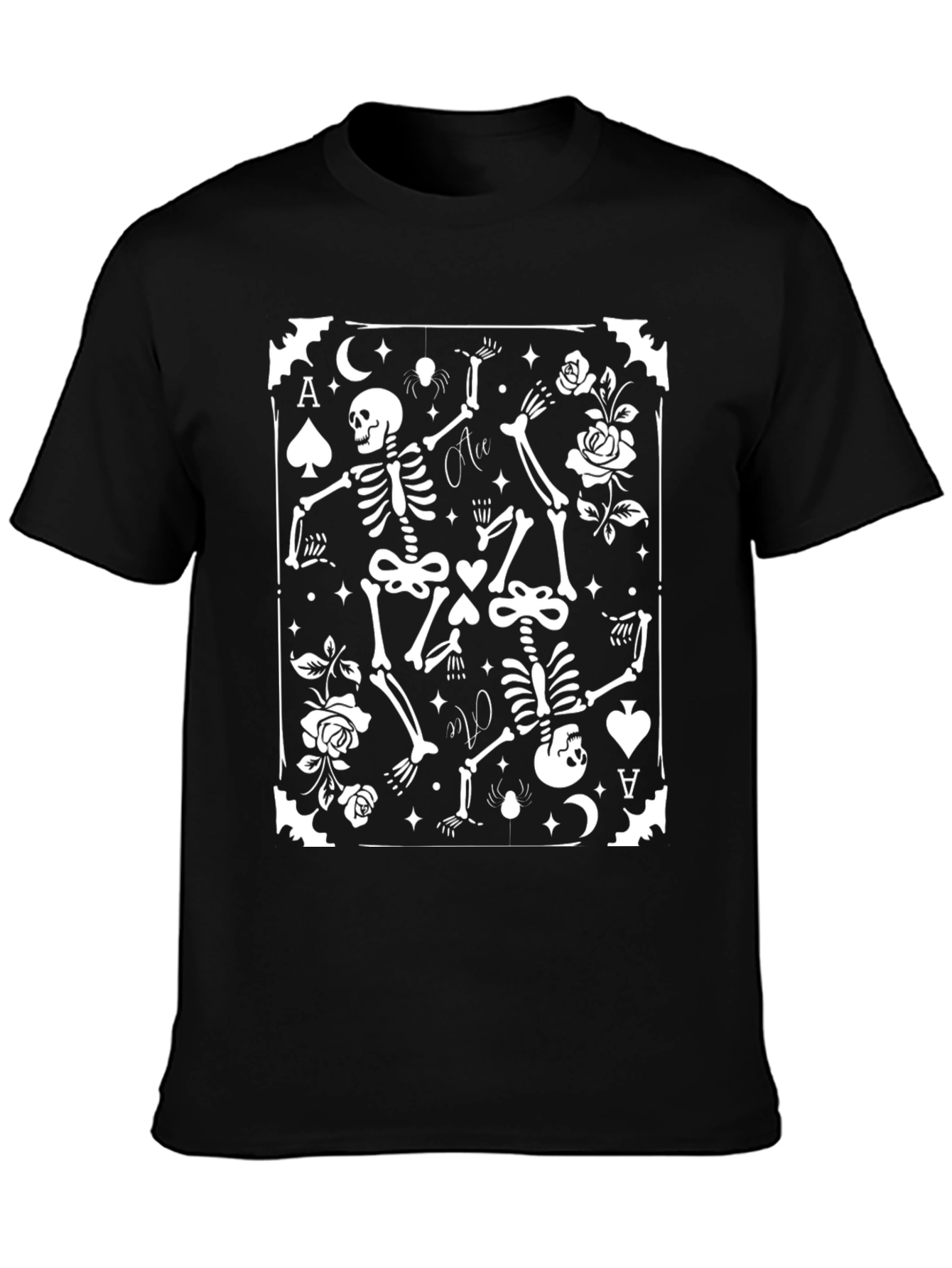 Ace of Spades Skeleton Card Graphic Tee - Black