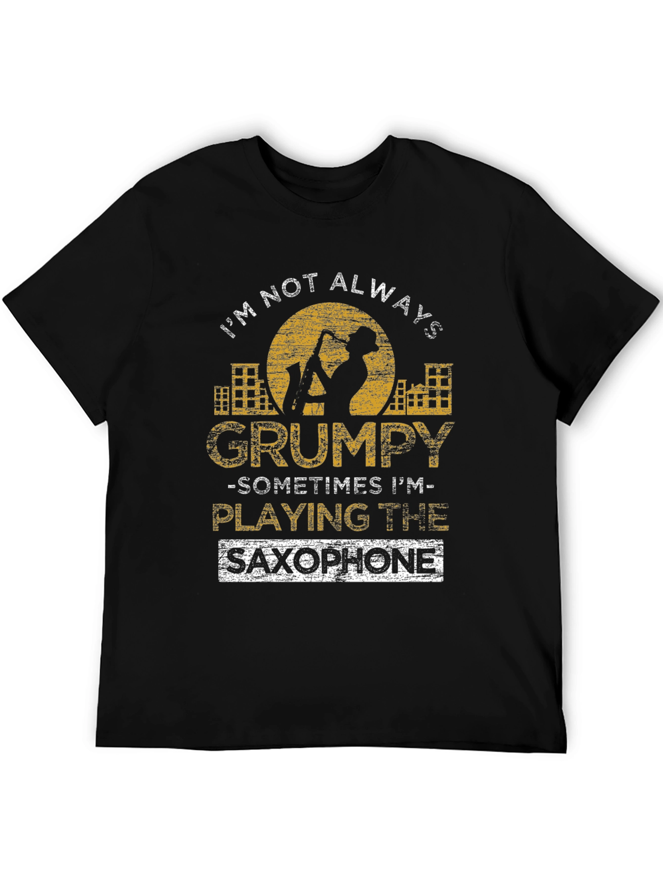 Grumpy Saxophone Player Black Graphic T-Shirt