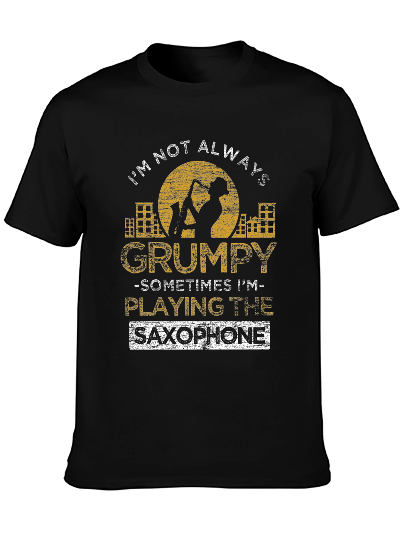 Grumpy Saxophone Player Black Graphic T-Shirt
