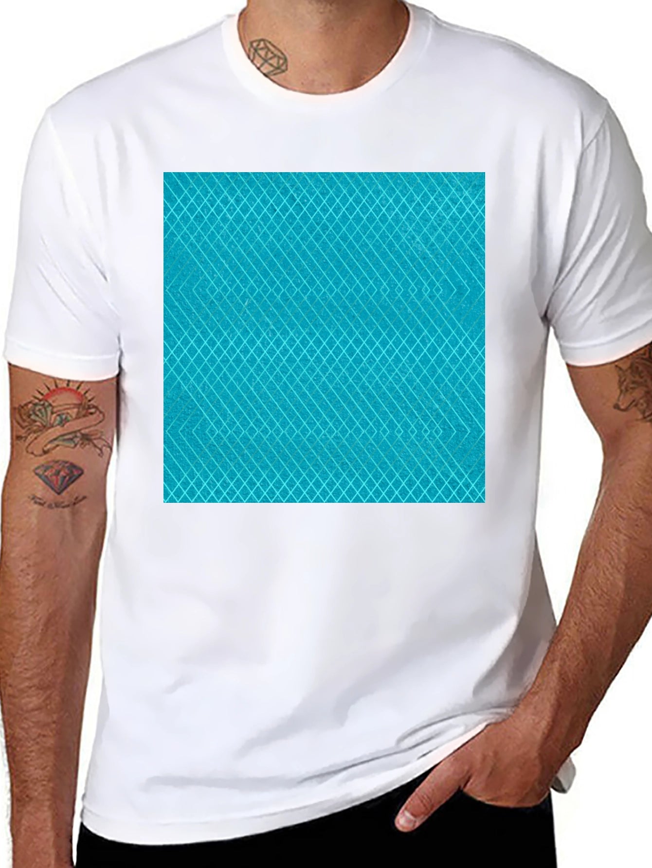 Aqua Diamond Pattern T-Shirt - Modern Casual Style