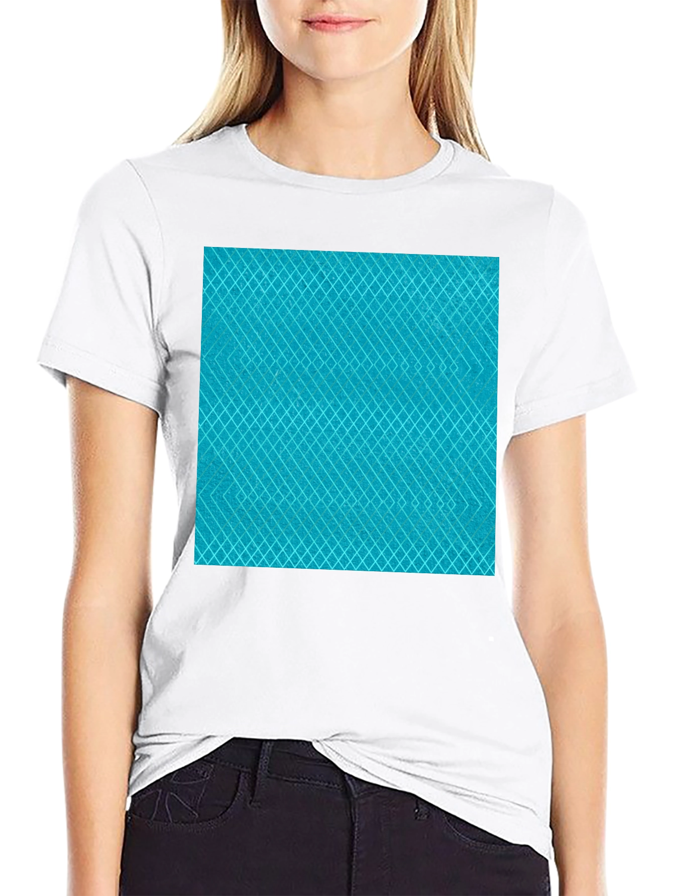 Aqua Diamond Pattern T-Shirt - Modern Casual Style