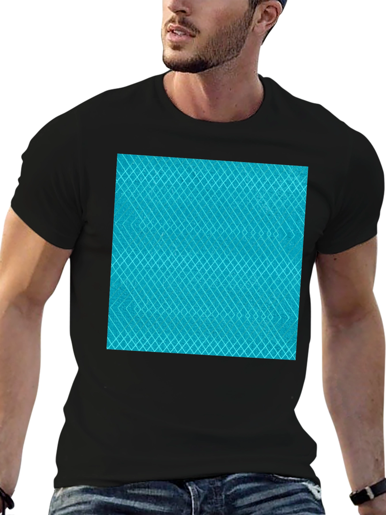 Aqua Diamond Pattern T-Shirt - Modern Casual Style