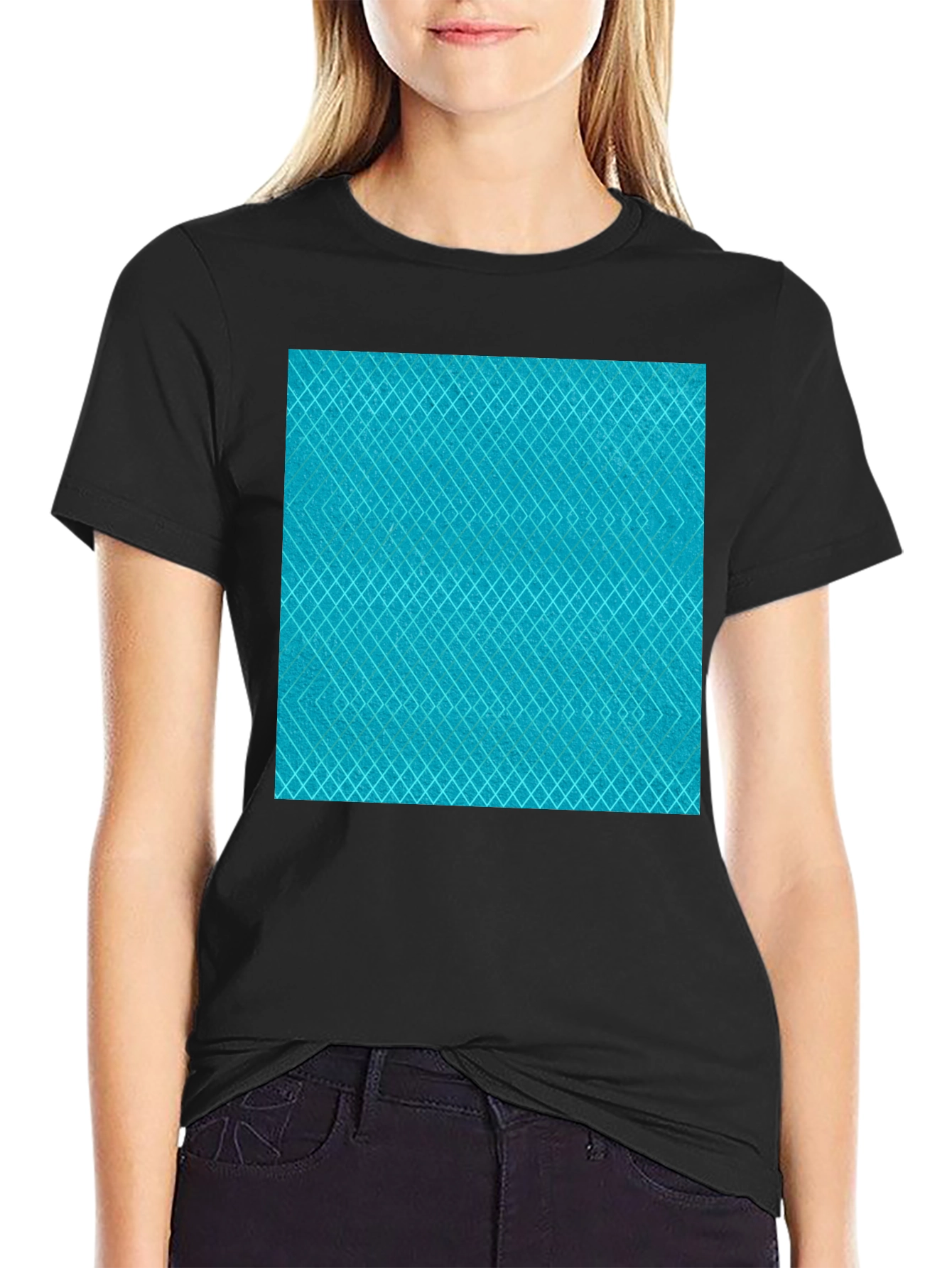 Aqua Diamond Pattern T-Shirt - Modern Casual Style