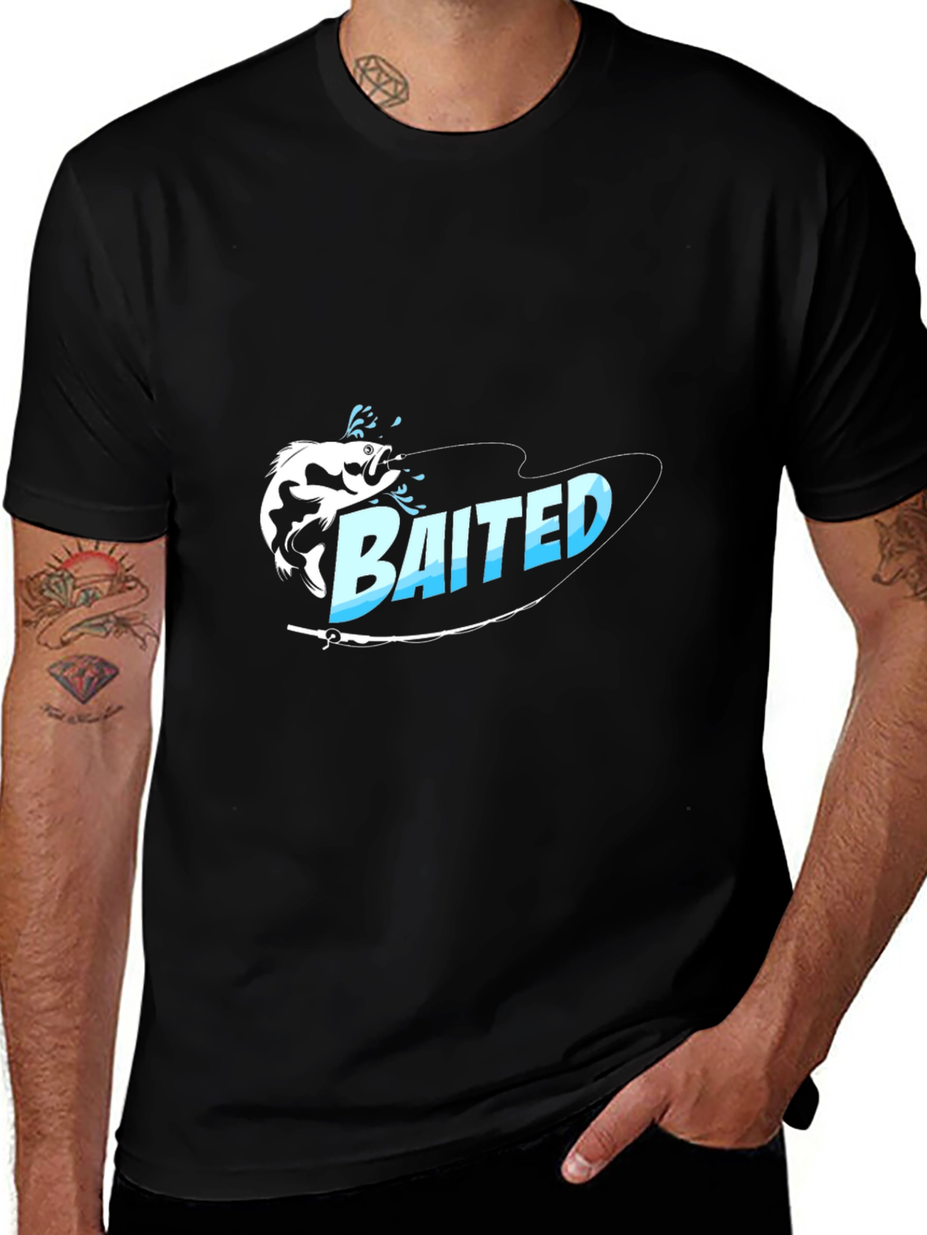 Bait Fishing Graphic Tee - Black Cotton T-Shirt