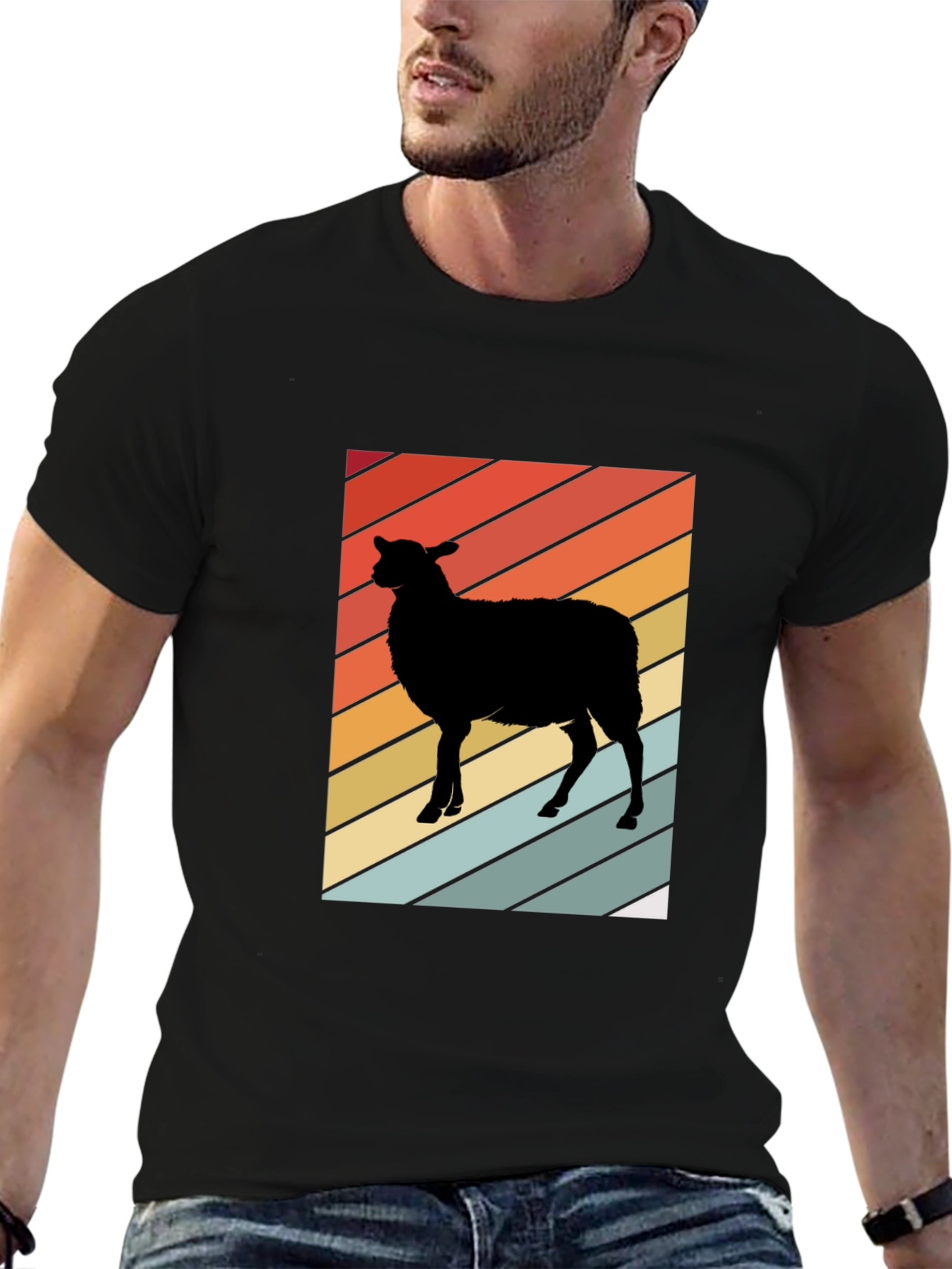 Retro Sheep Graphic Tee - Mens Black T-Shirt