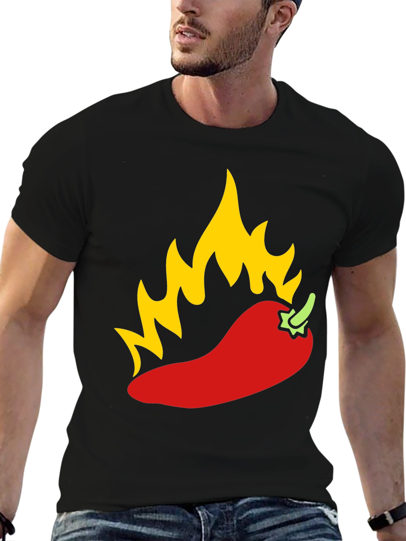 Fiery Chili Pepper Graphic Tee - Black Cotton T-Shirt