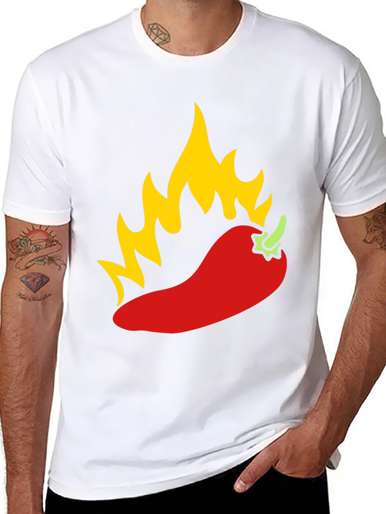 Fiery Chili Pepper Graphic Tee - Black Cotton T-Shirt