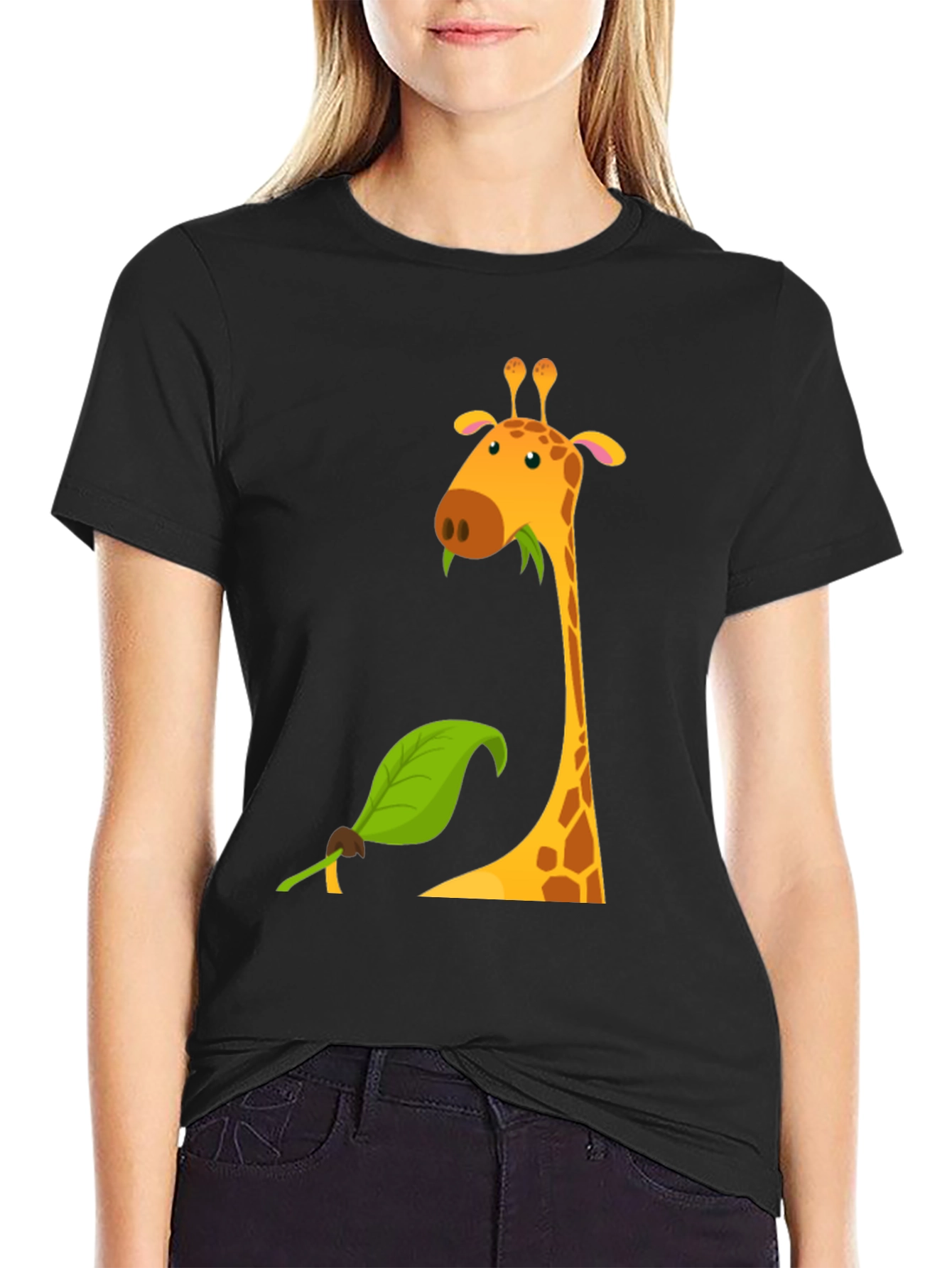 Giraffe Graphic Tee - Black Cotton Blend