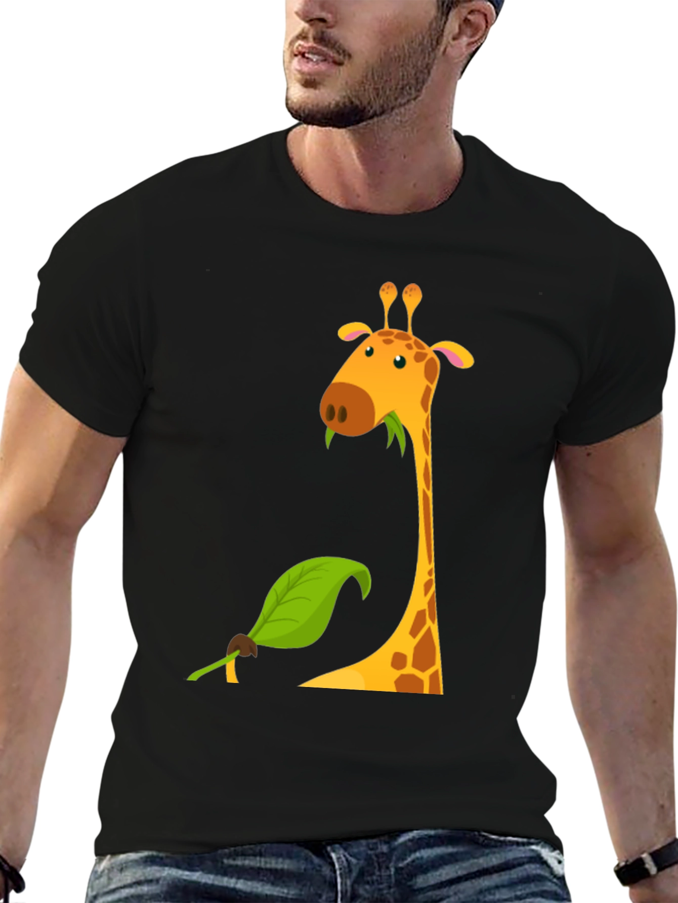 Giraffe Graphic Tee - Black Cotton Blend