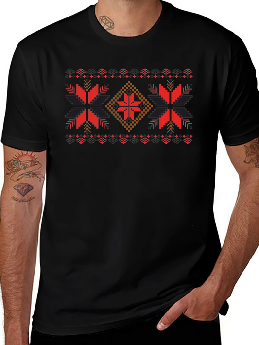 Nordic Patterned Black T-Shirt