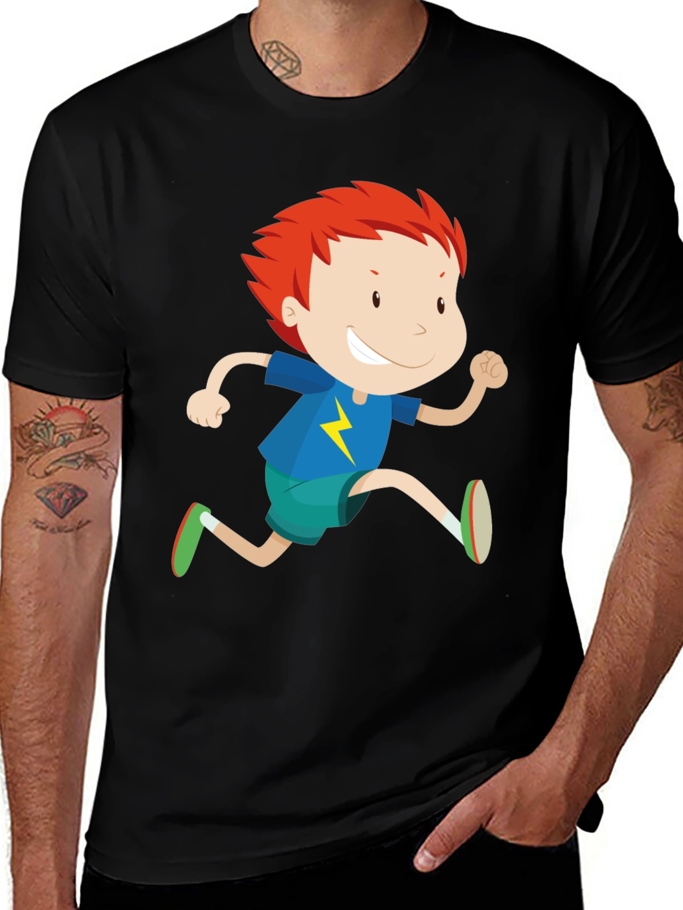 Boy Running Graphic Print Crew Neck T-Shirt