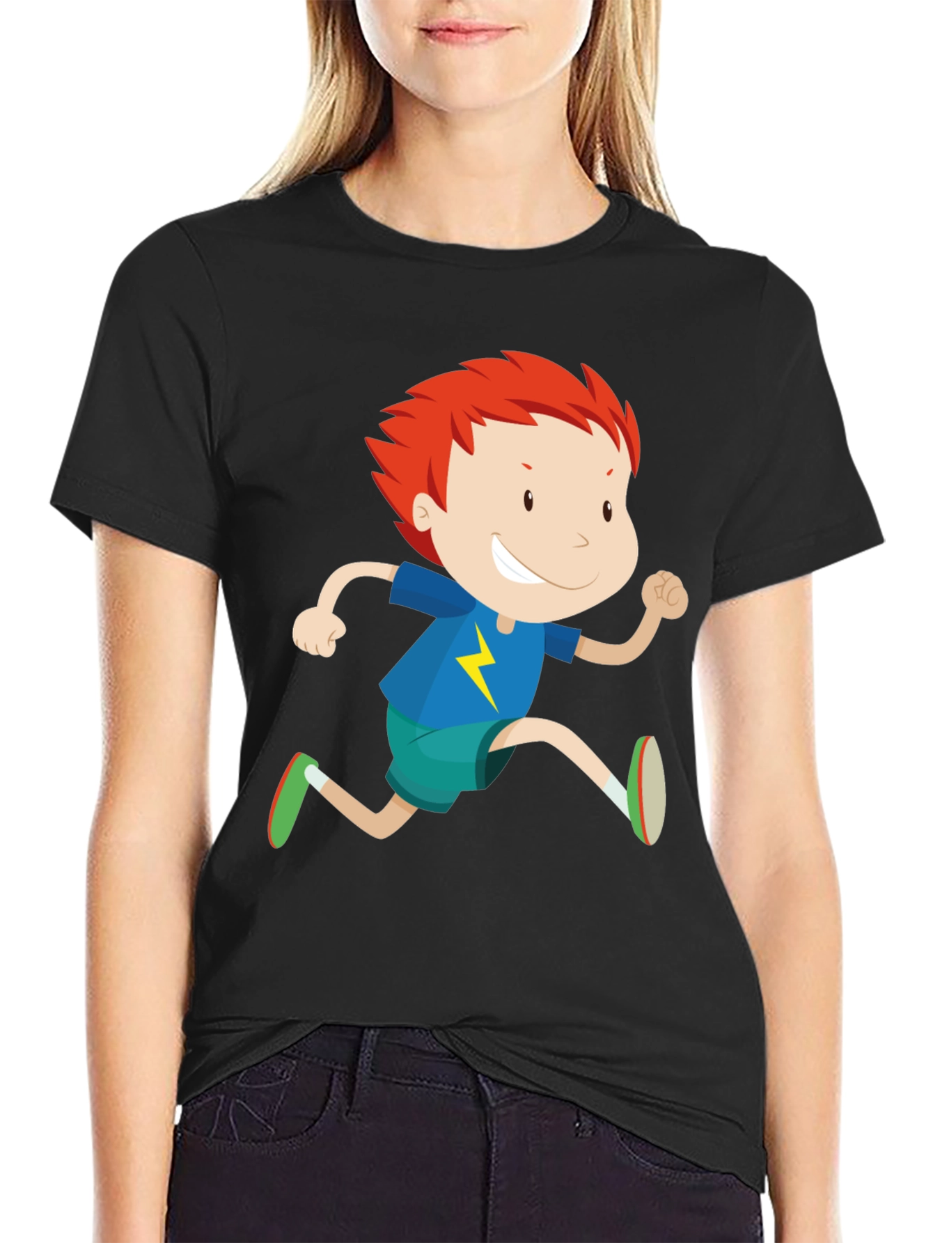 Boy Running Graphic Print Crew Neck T-Shirt