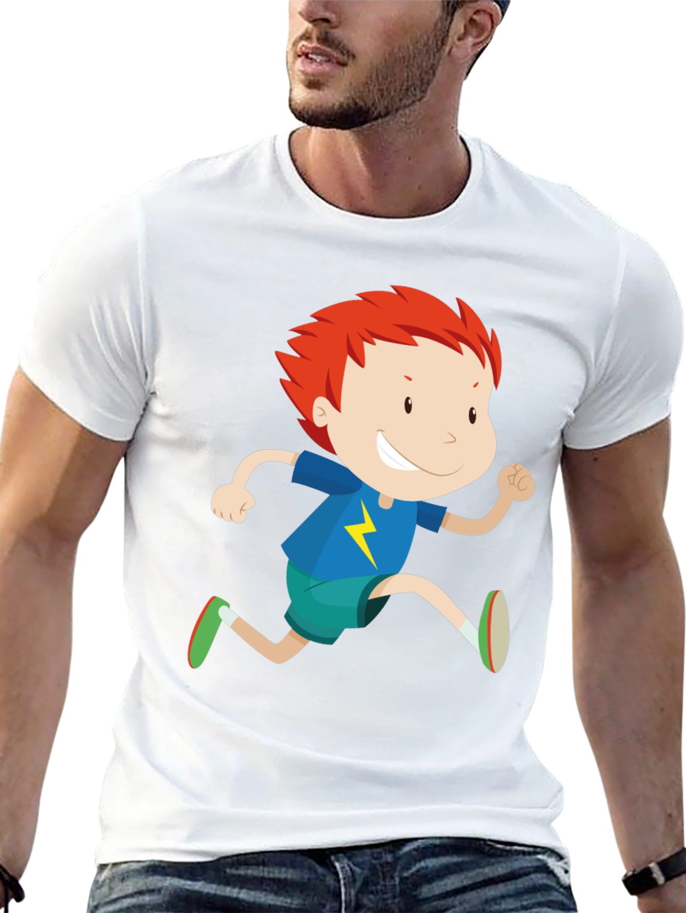Boy Running Graphic Print Crew Neck T-Shirt