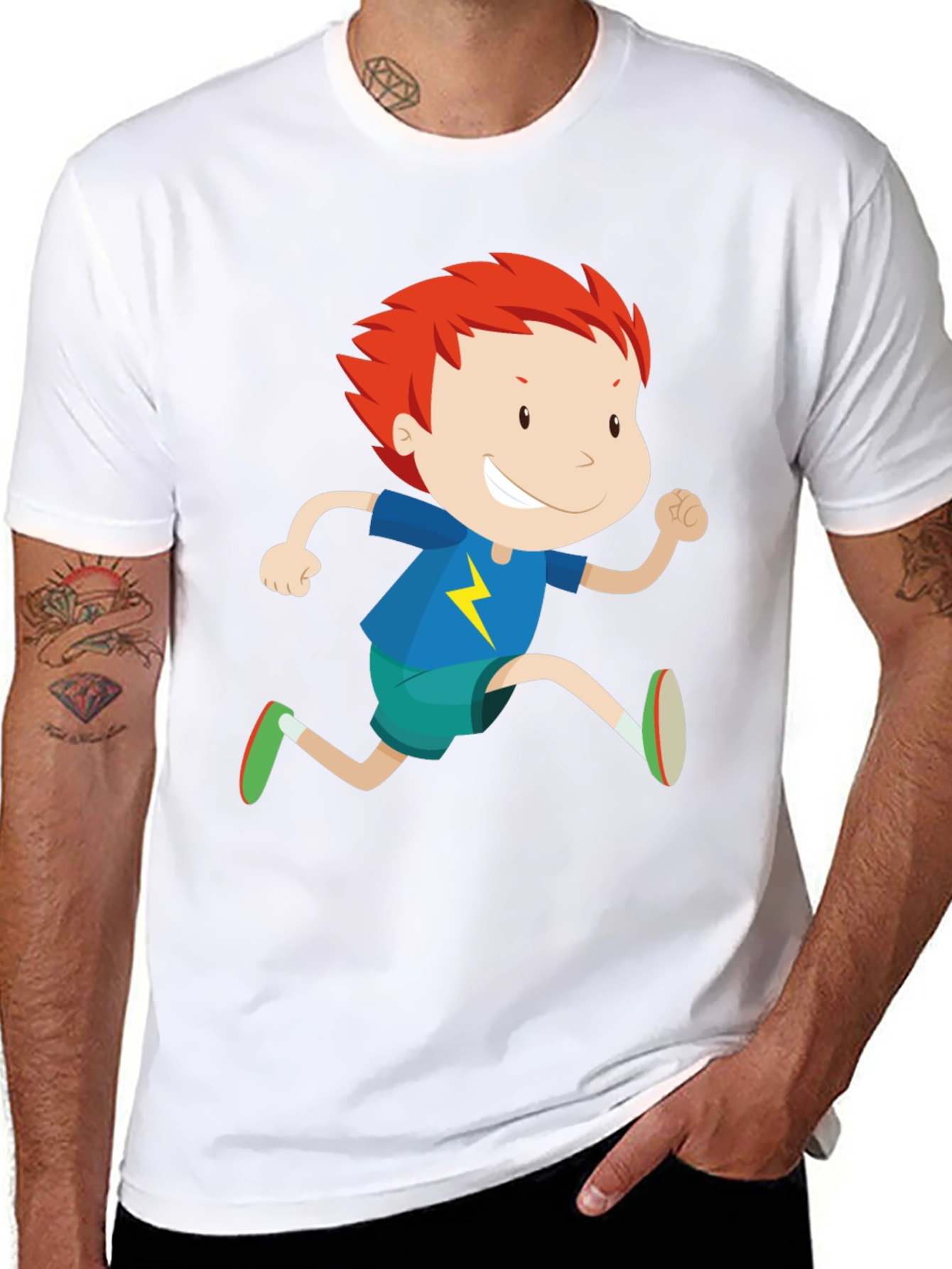 Boy Running Graphic Print Crew Neck T-Shirt