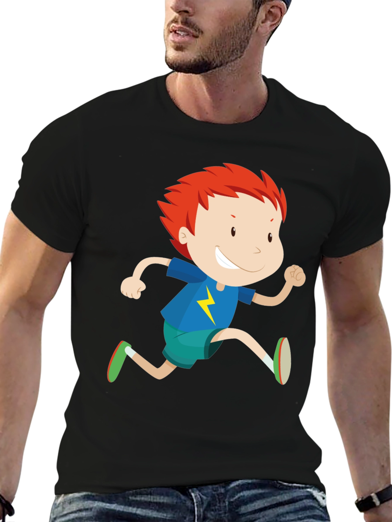 Boy Running Graphic Print Crew Neck T-Shirt