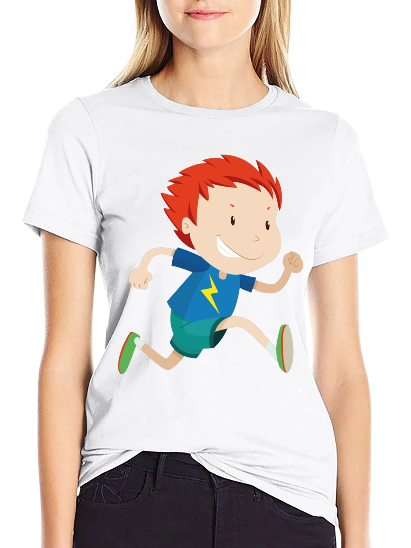 Boy Running Graphic Print Crew Neck T-Shirt