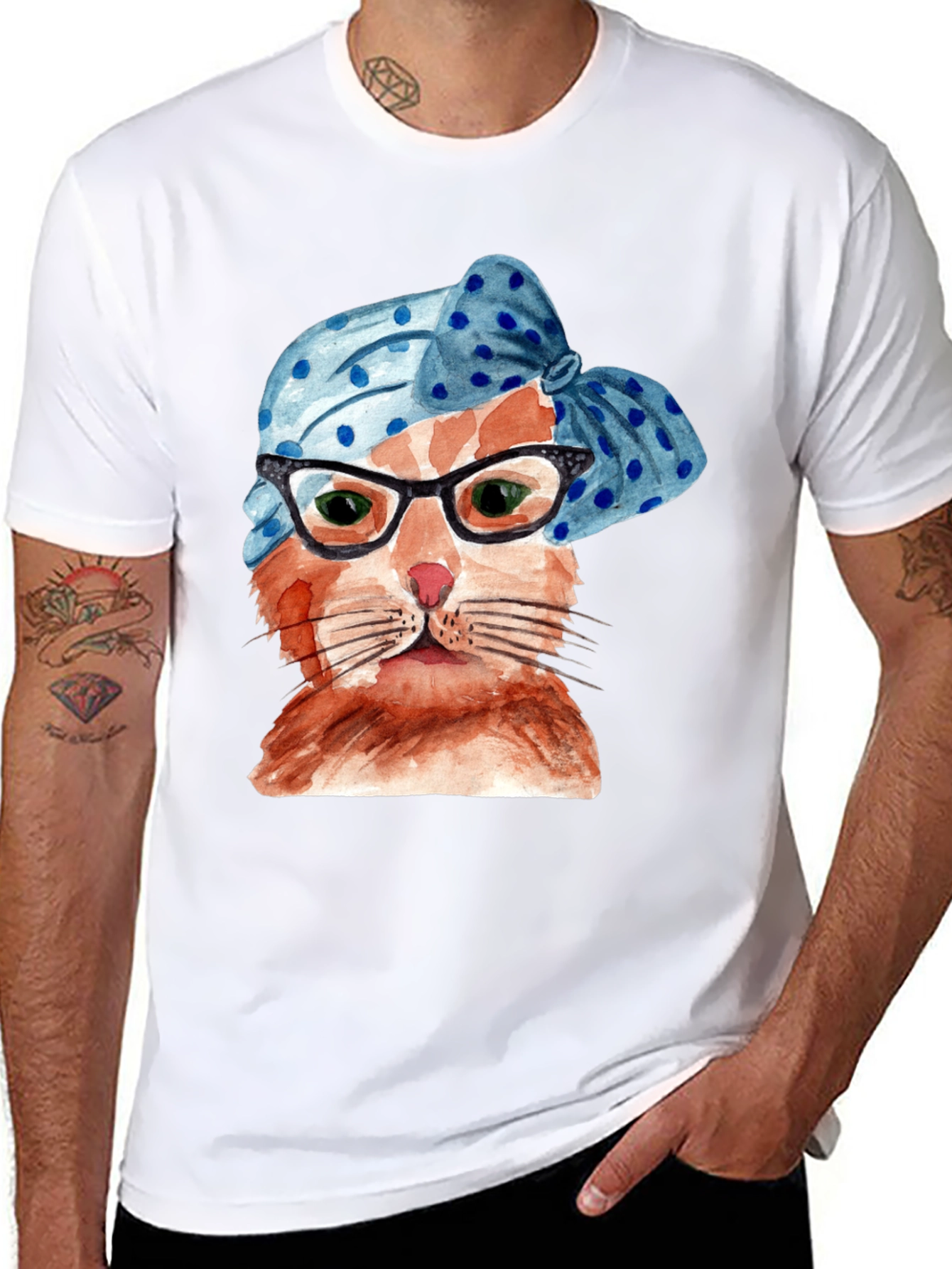 Cat with Headscarf Graphic T-Shirt