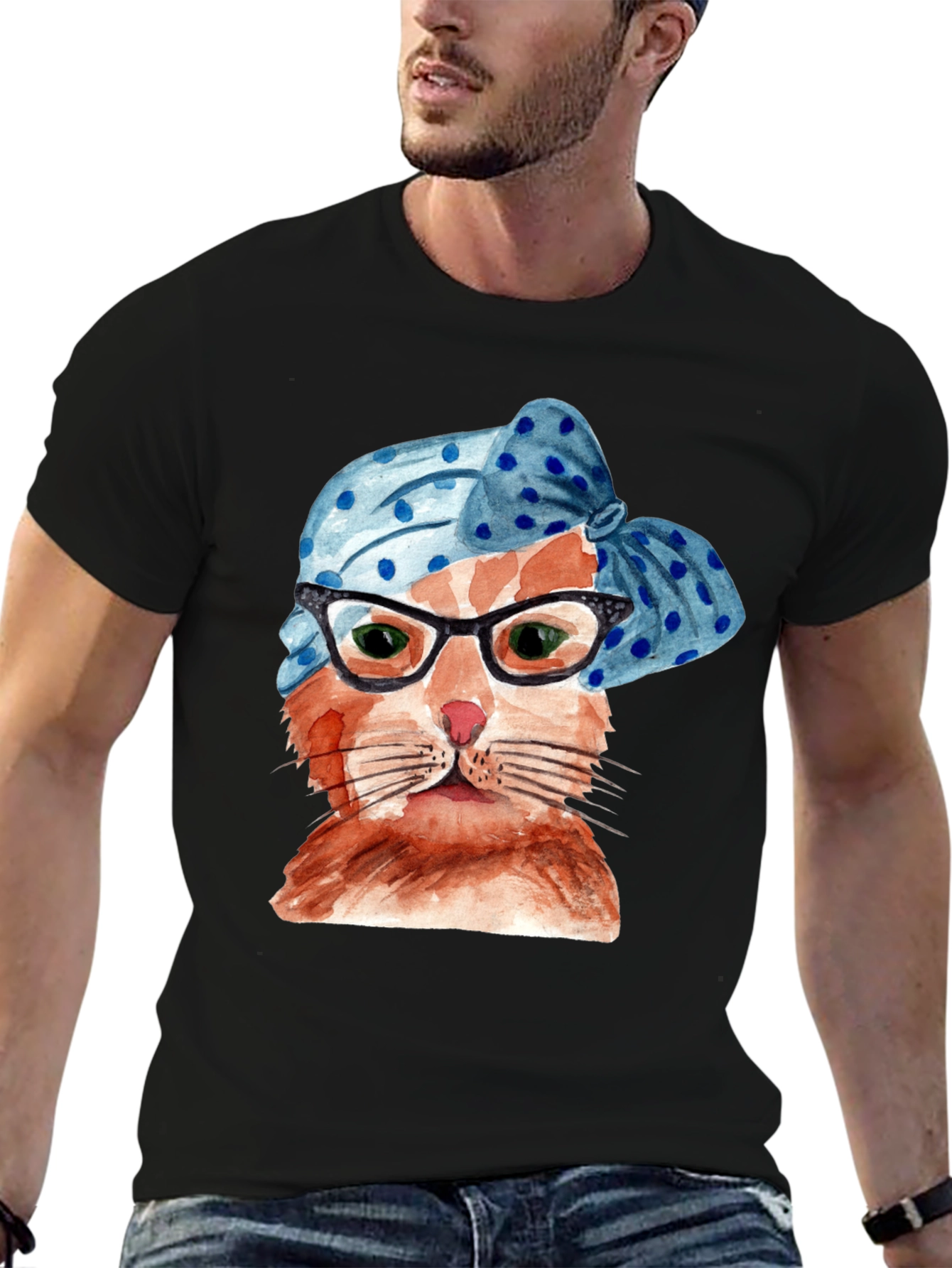 Cat with Headscarf Graphic T-Shirt
