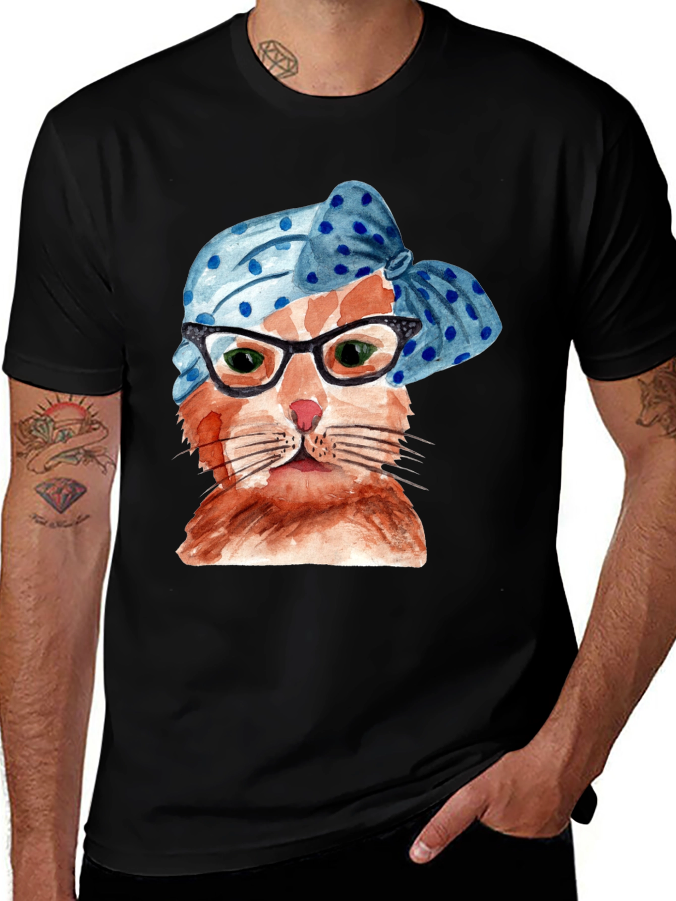 Cat with Headscarf Graphic T-Shirt