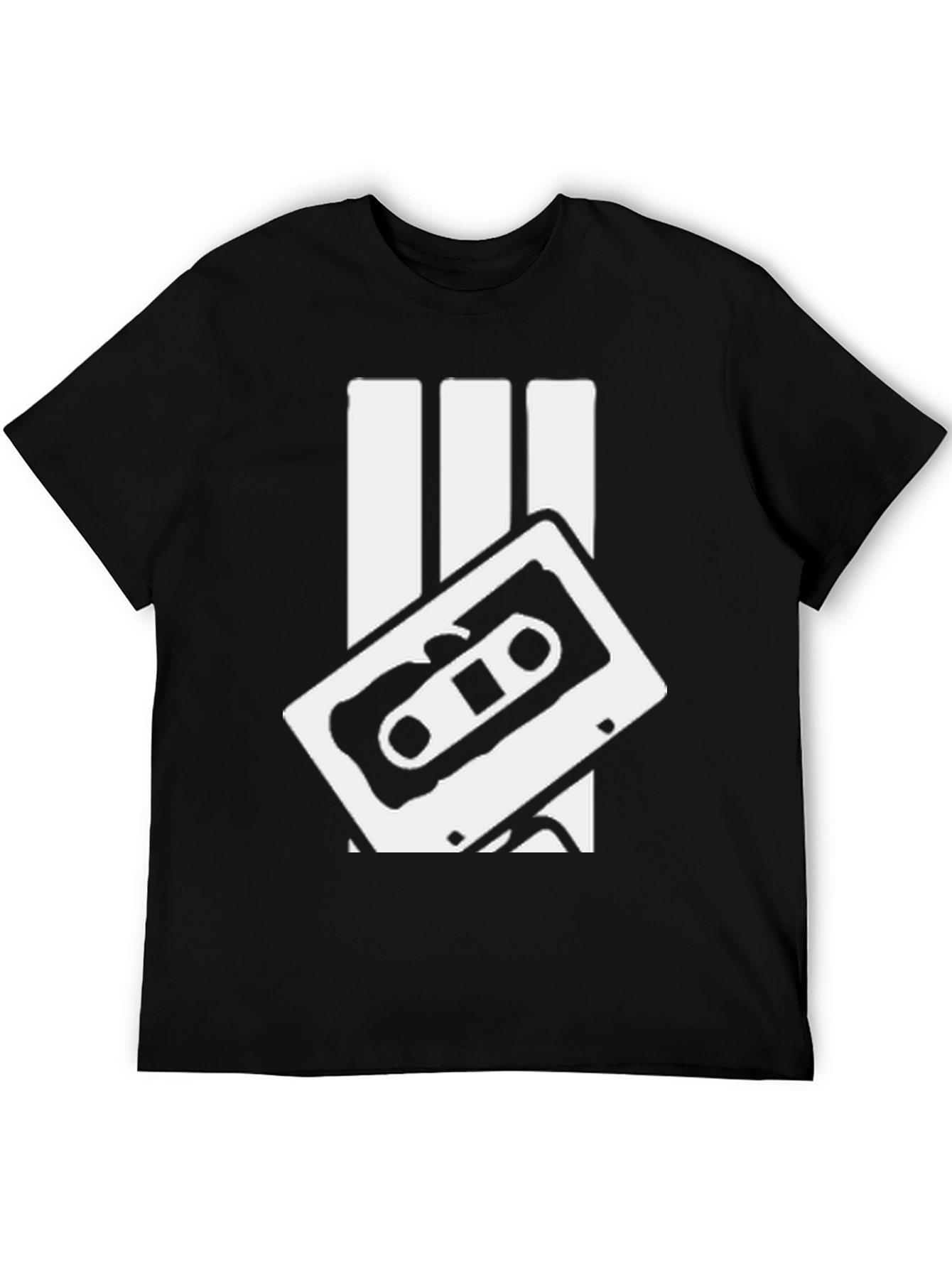 Retro Cassette Tape Graphic Tee - Black Cotton T-Shirt