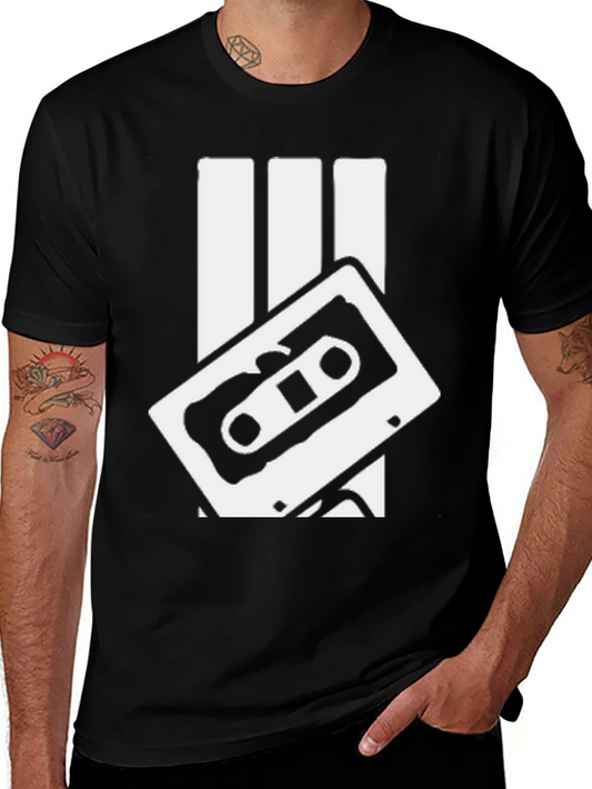 Retro Cassette Tape Graphic Tee - Black Cotton T-Shirt