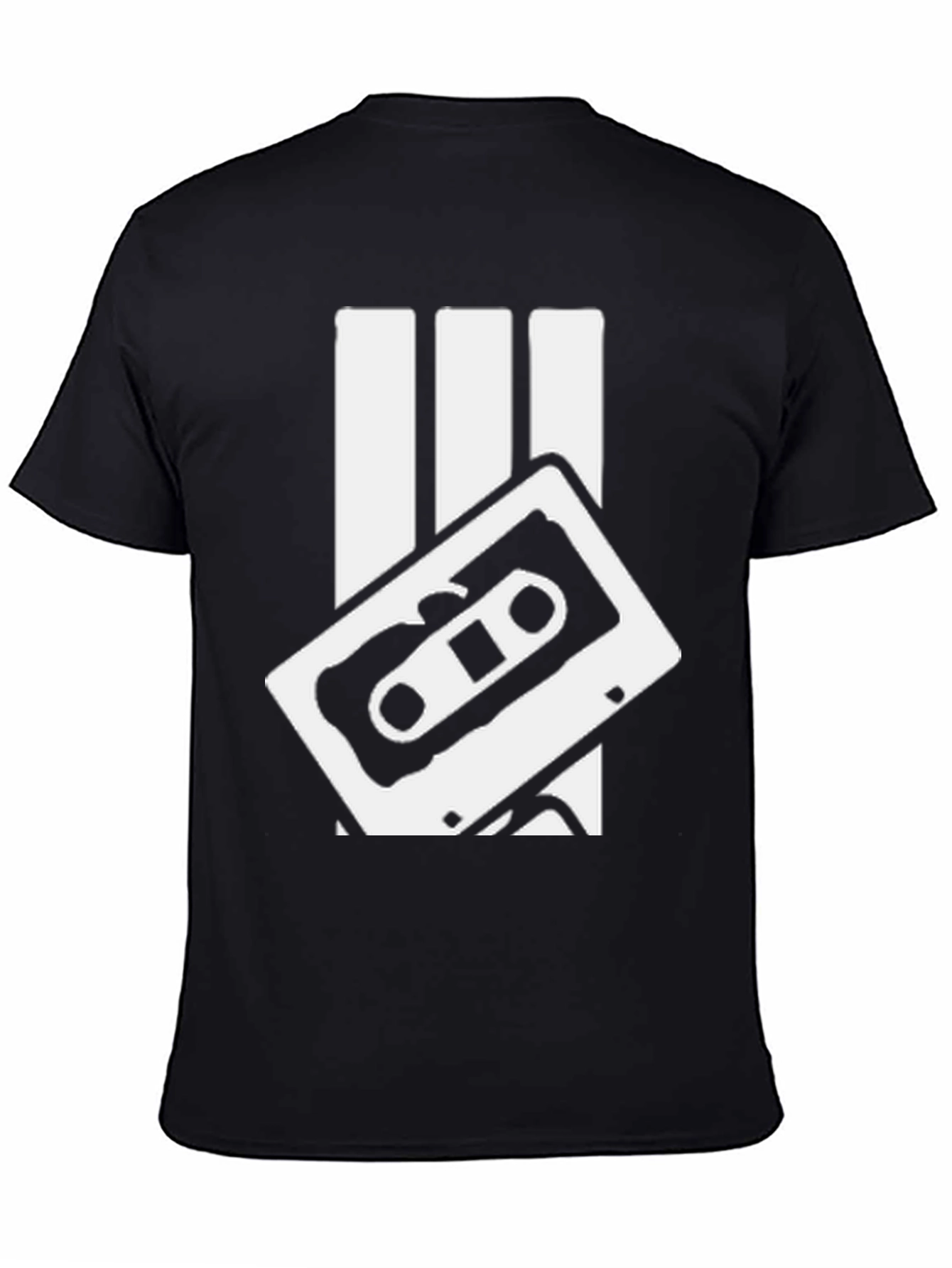 Retro Cassette Tape Graphic Tee - Black Cotton T-Shirt