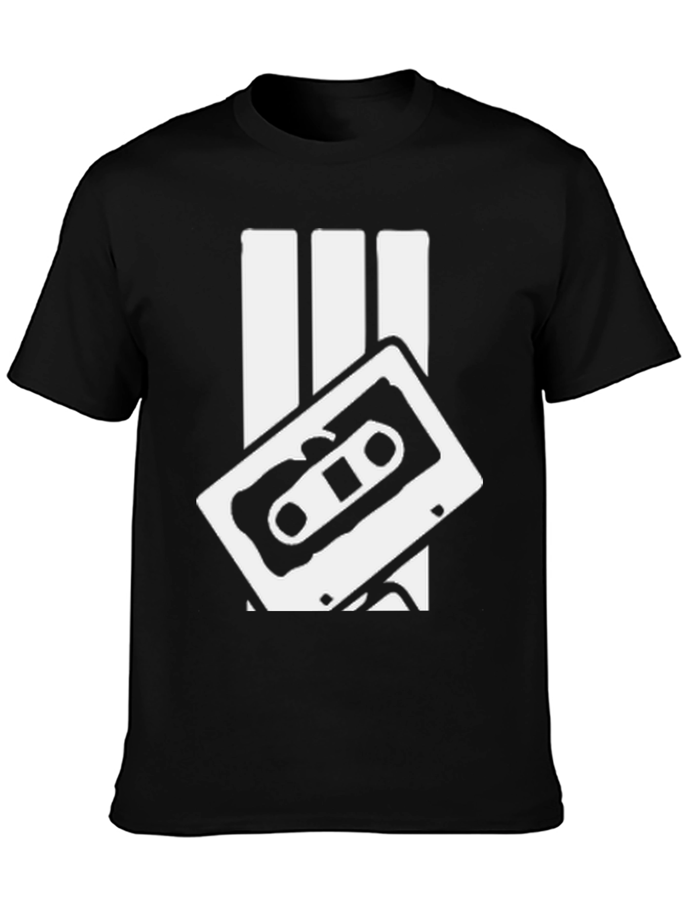 Retro Cassette Tape Graphic Tee - Black Cotton T-Shirt