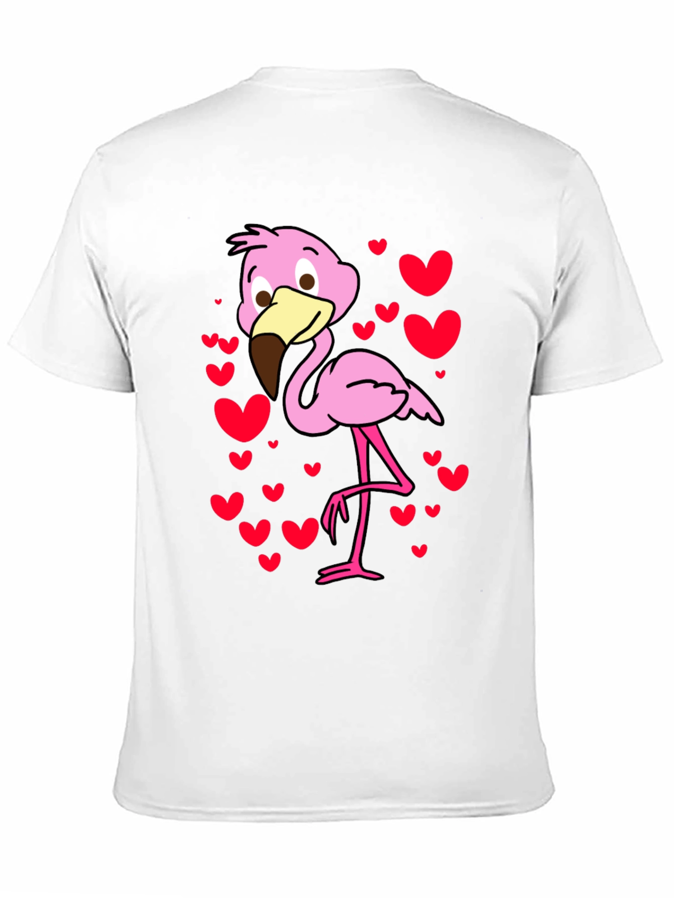 Cute Flamingo Heart Print Black T-Shirt