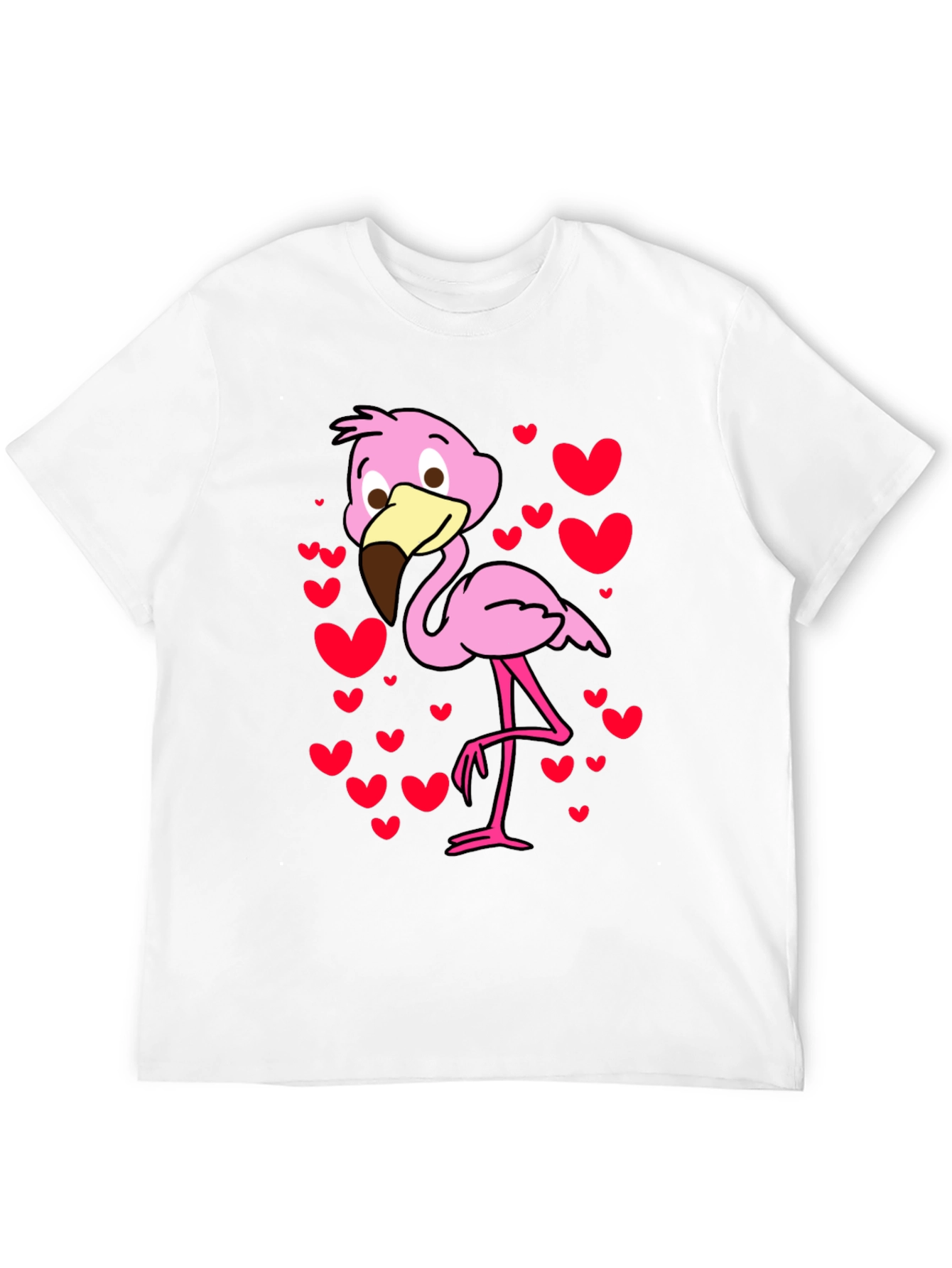 Cute Flamingo Heart Print Black T-Shirt