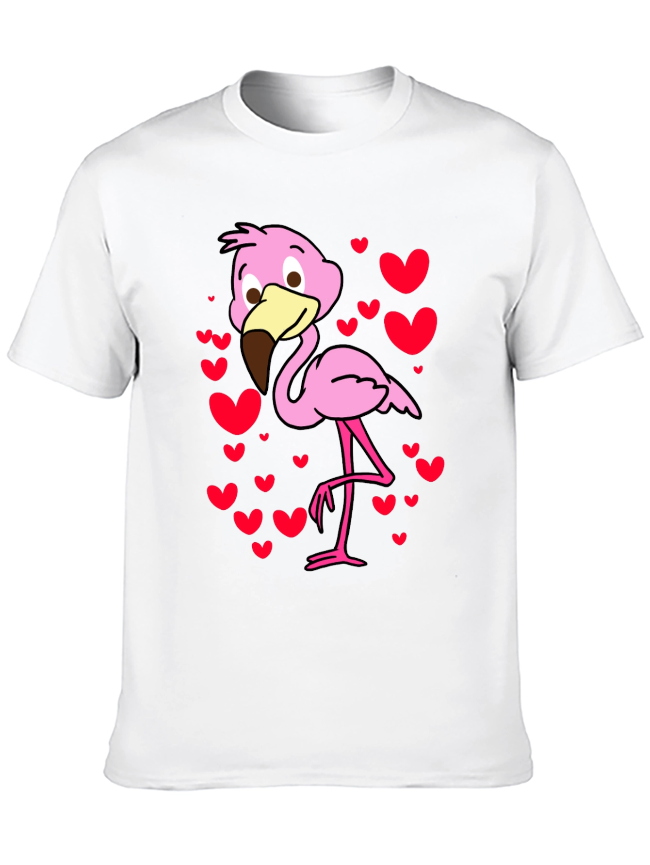 Cute Flamingo Heart Print Black T-Shirt
