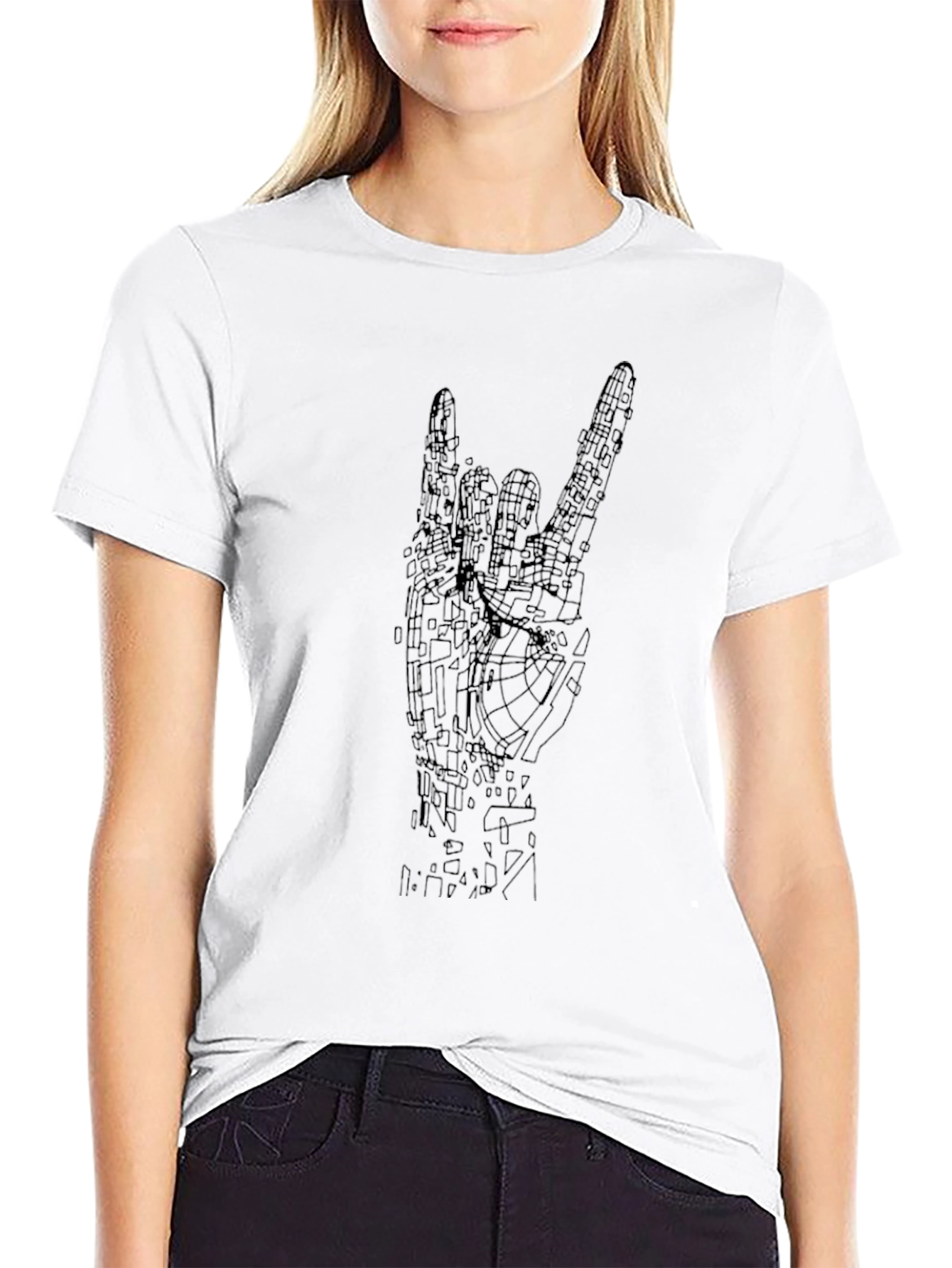 Rock On Hand Graphic Black Tee