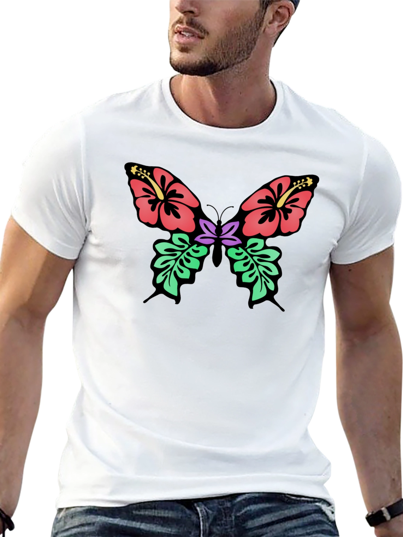 Floral Butterfly Graphic T-Shirt - Black