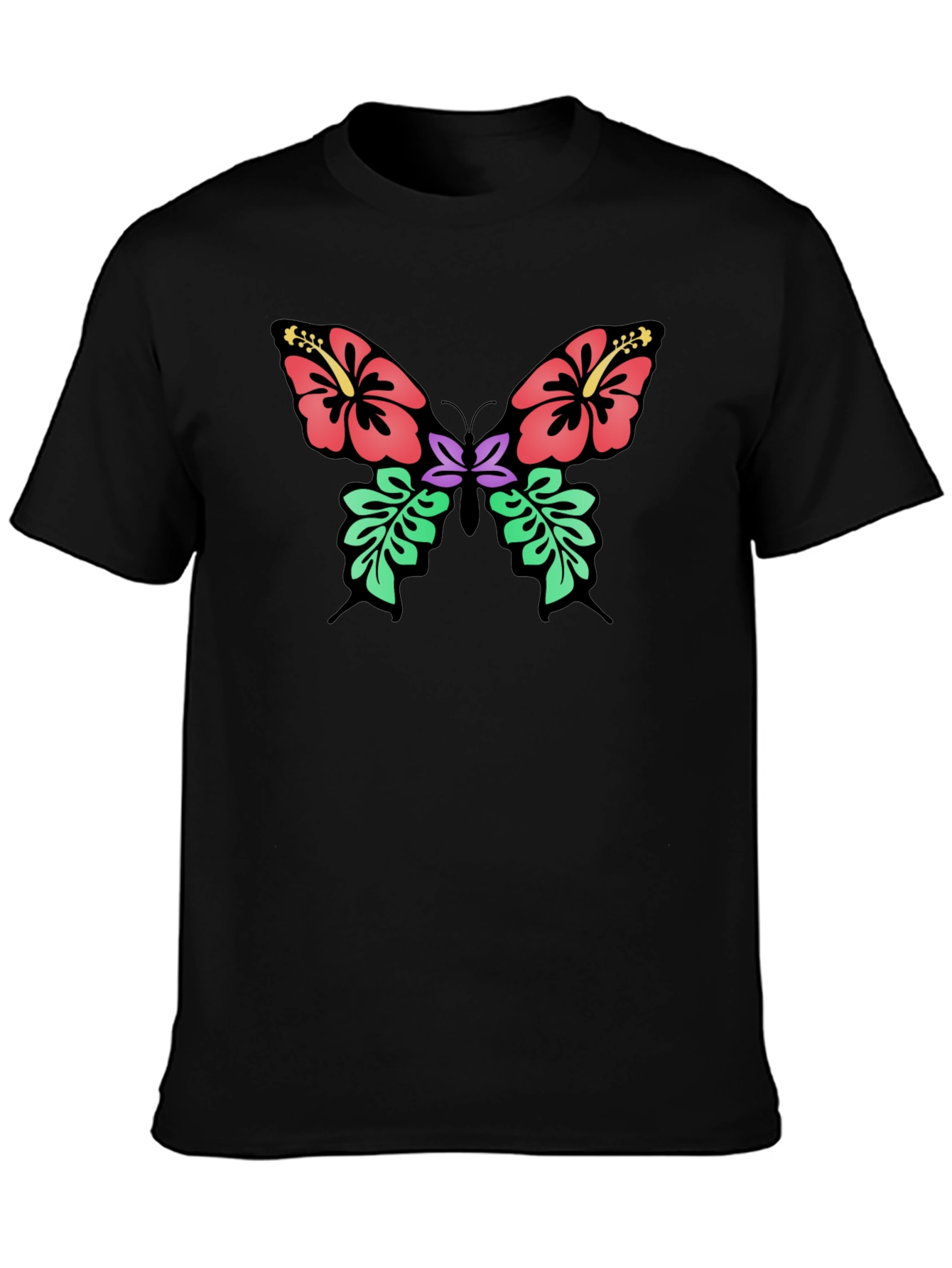 Floral Butterfly Graphic T-Shirt - Black