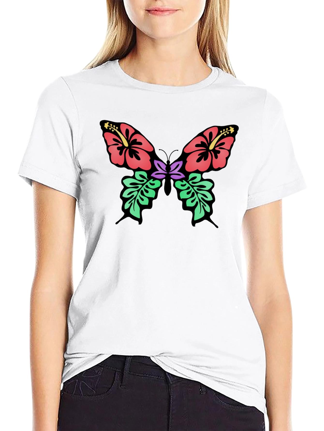 Floral Butterfly Graphic T-Shirt - Black
