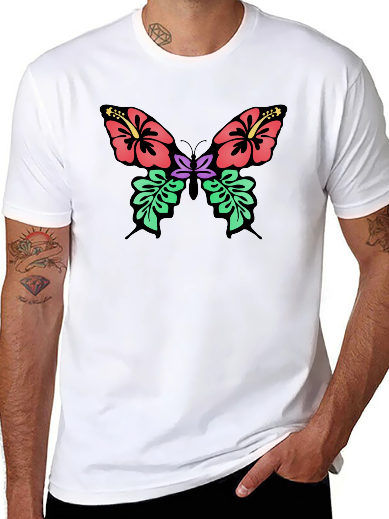 Floral Butterfly Graphic T-Shirt - Black
