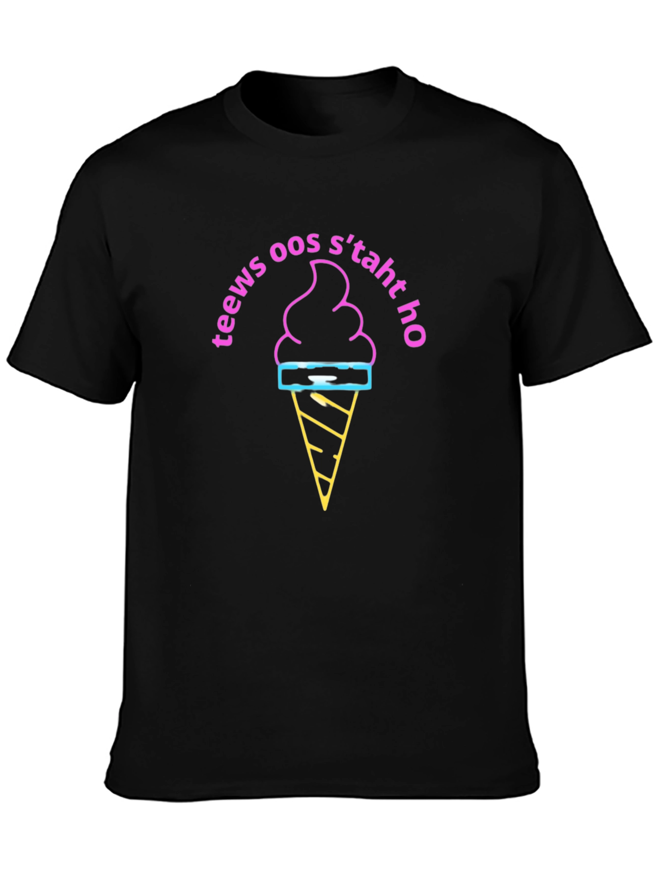 Retro Ice Cream T-Shirt - Black Cotton Blend
