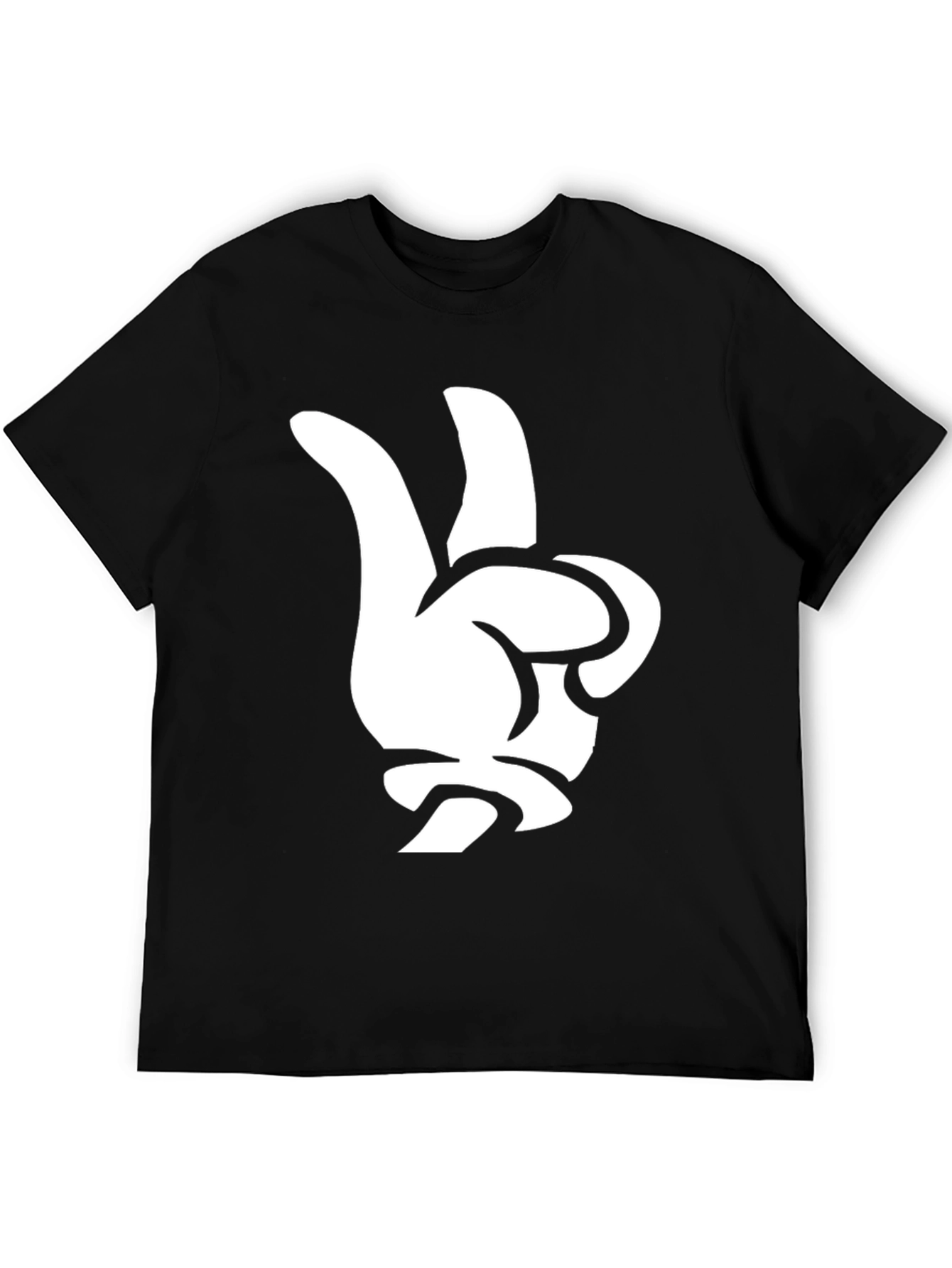 Peace Sign Hand Graphic Tee - Black Cotton T-Shirt